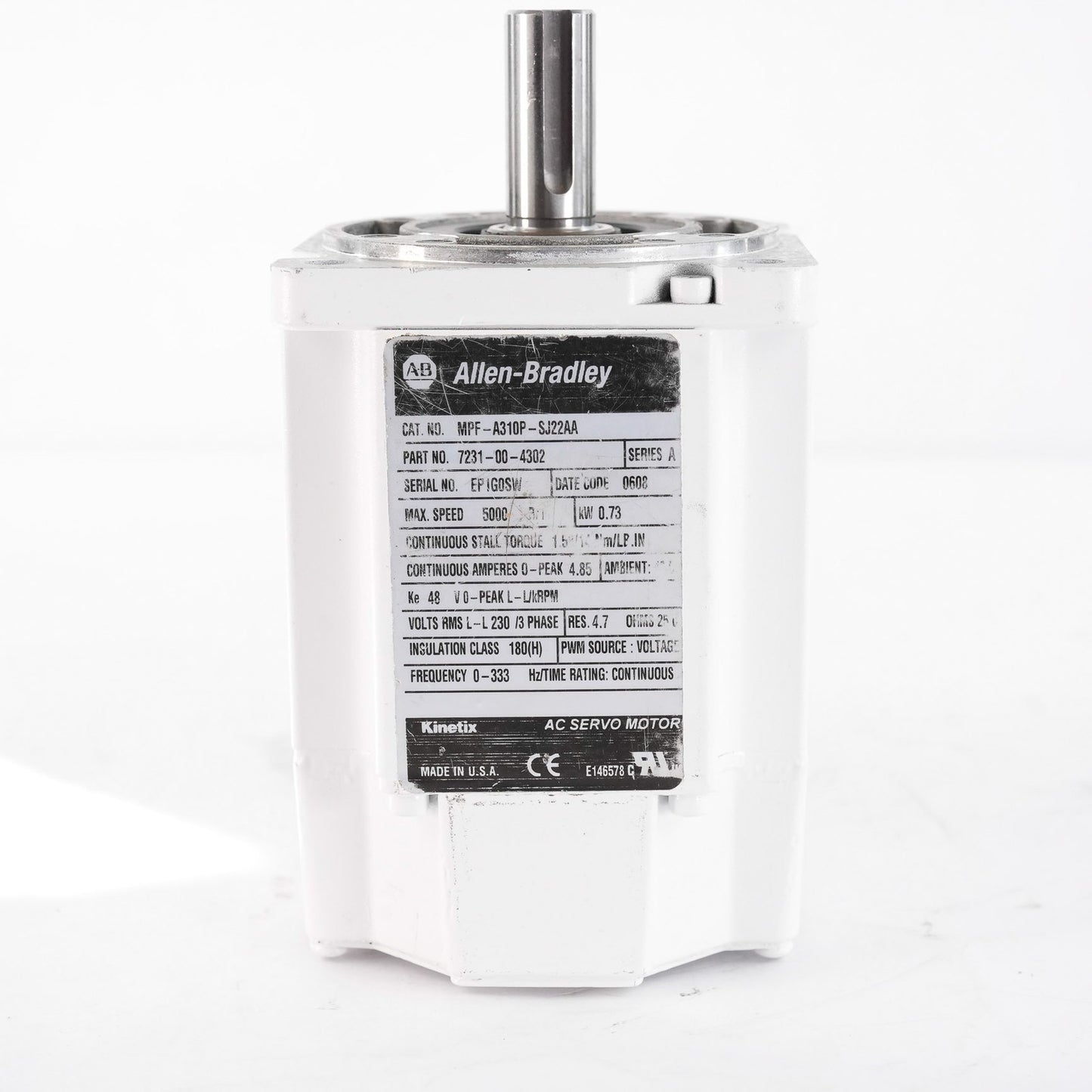 Allen Bradley MPF-A310P-SJ22AA /A Servo Motor 5000RPM 0.73kW MPFA310PSJ22AA