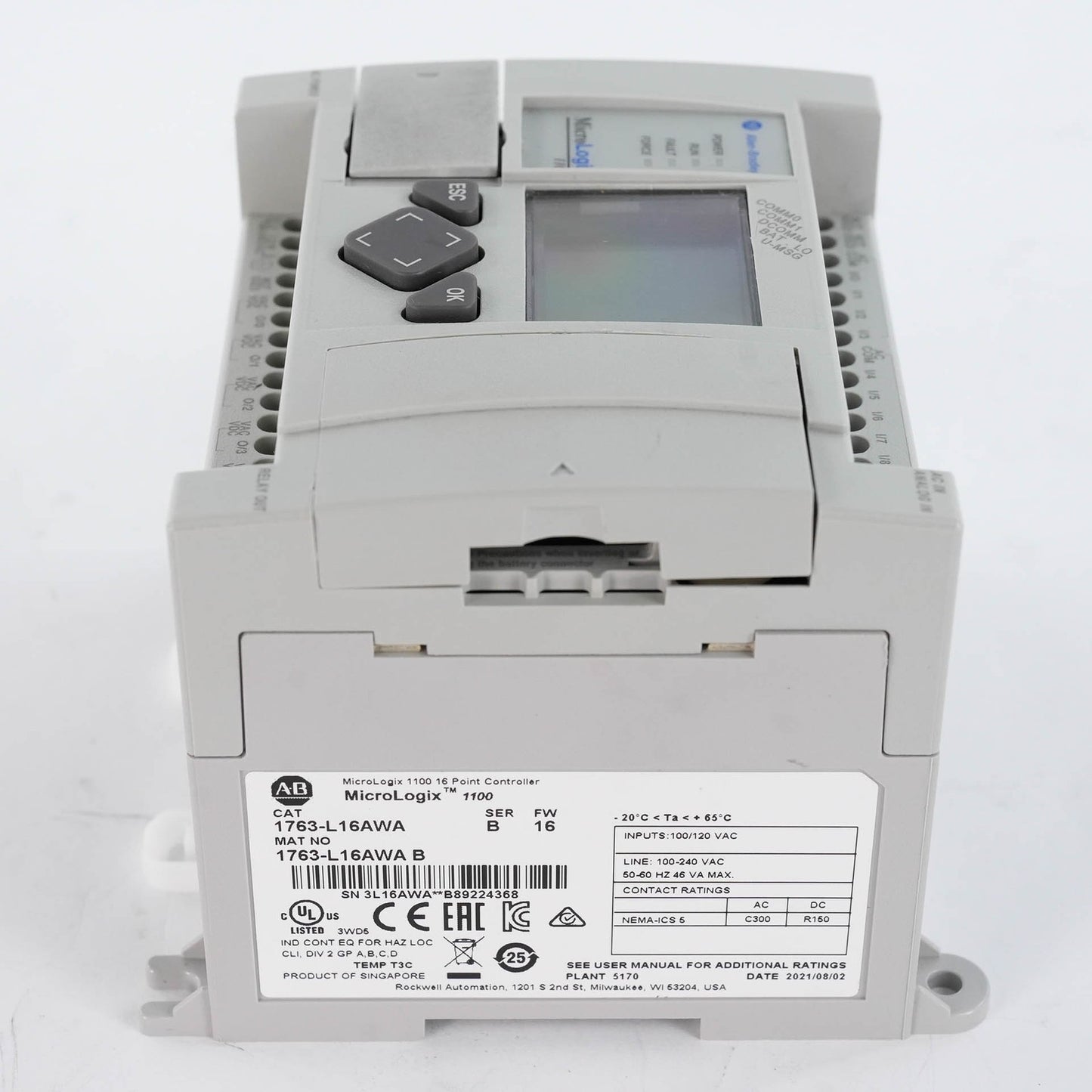 Allen Bradley 1763-L16AWA Ser B MicroLogix 1100 PLC 120/240V AC 1763L16AWA