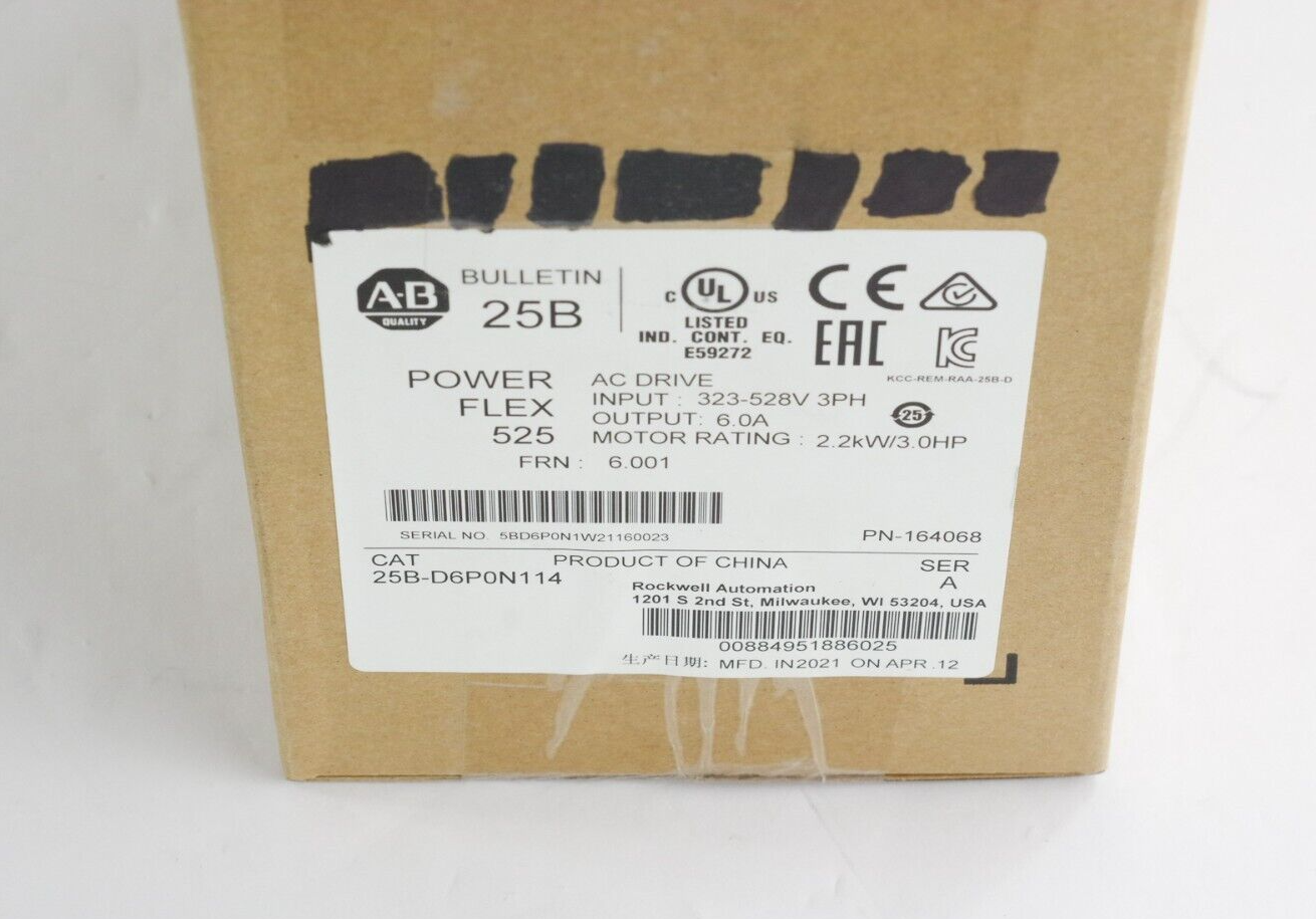 Allen Bradley 25B-D6P0N114 Ser A PowerFlex 525 AC Drive 2.2kW 3Hp Sealed Surplus