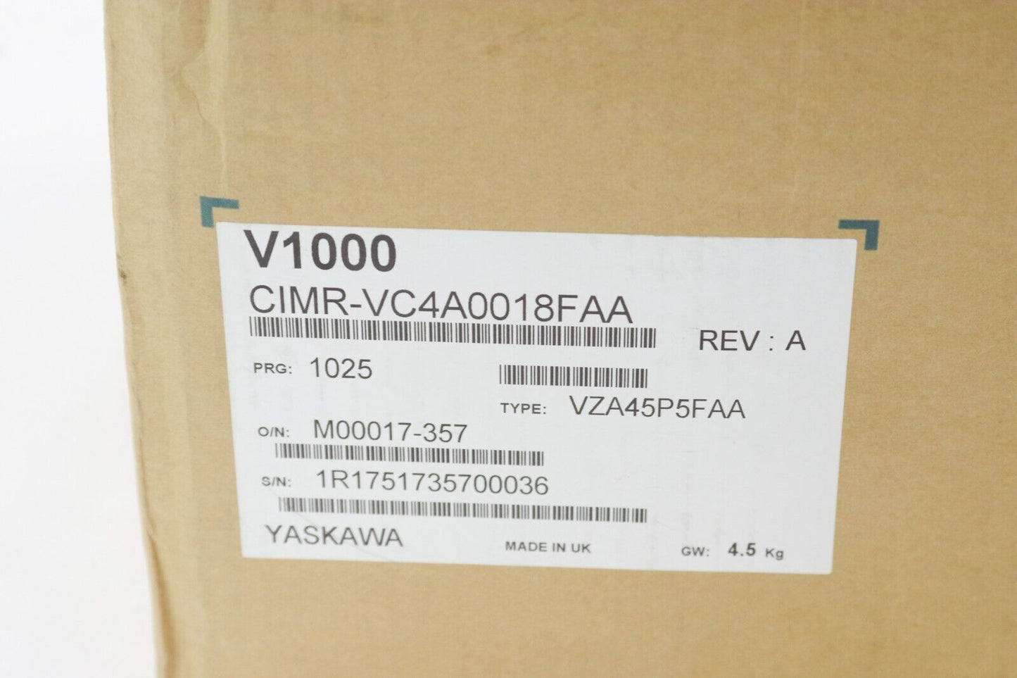 Yaskawa V1000 CIMR-VC4A0018FAA AC Drive REV. A