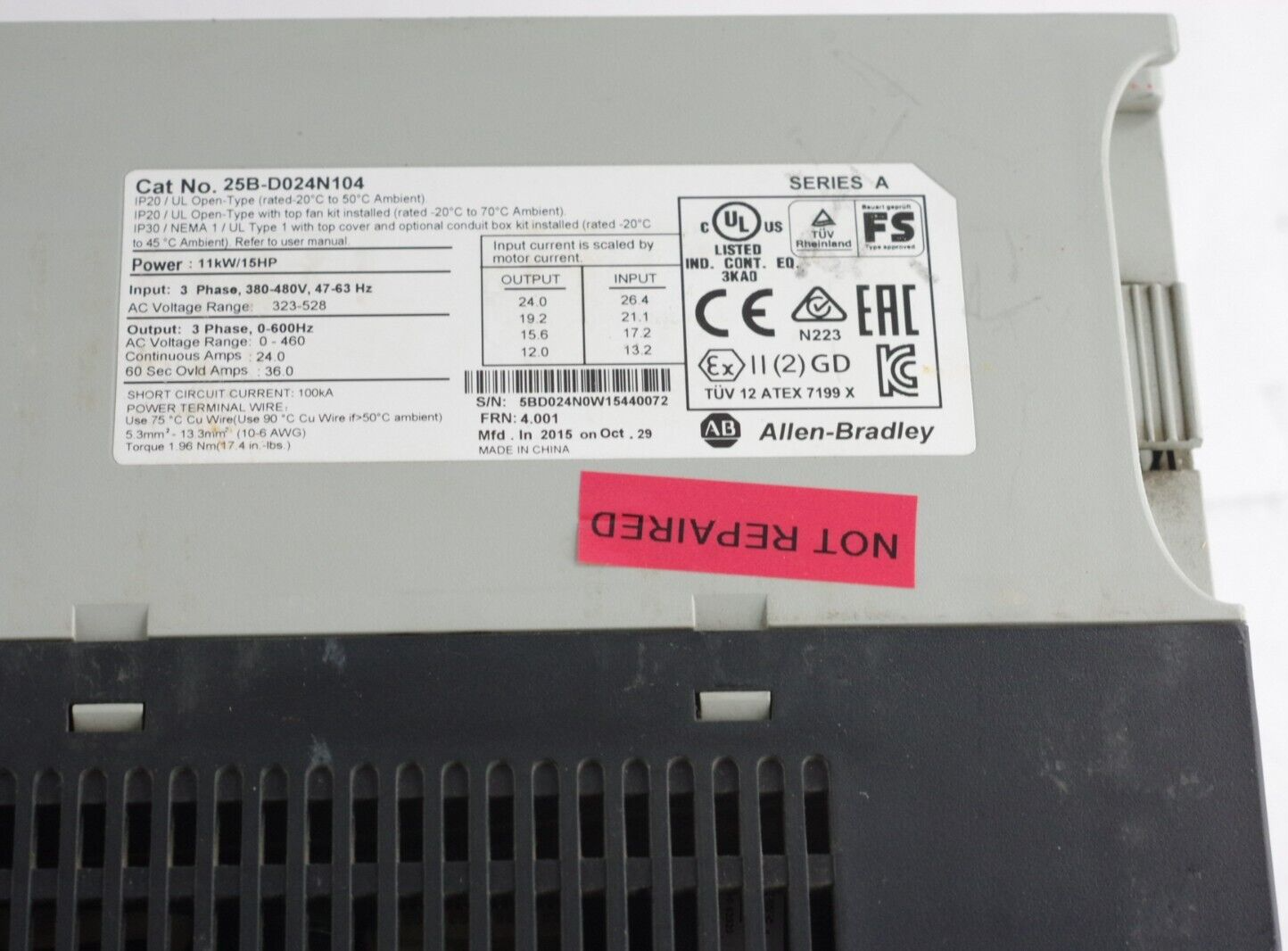 Allen Bradley 25B-D024N104 PowerFlex 525 11kW 15HP 3PH 323-528V AC Drive - Parts