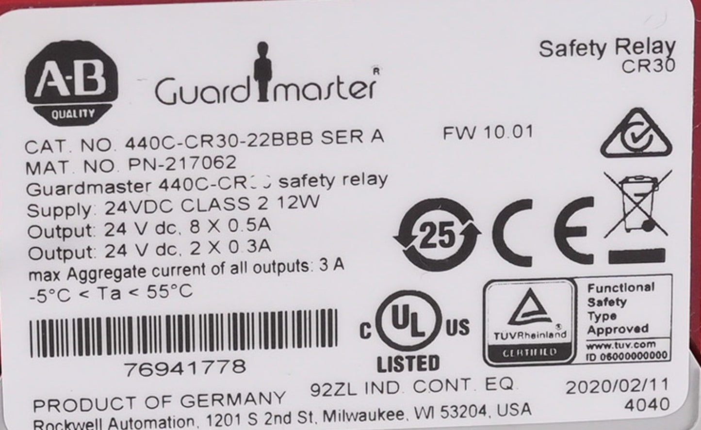 Allen Bradley 440C-CR30-22BBB /A Safety Relay 440CCR3022BBB + 440C-ENET