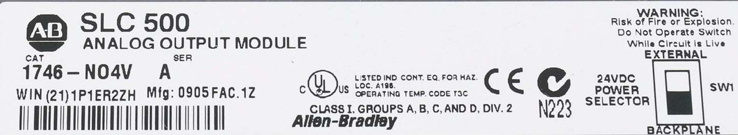 Allen Bradley 1746-NO4V /A SLC 500 Analog Output Module 1746NO4V - Open Box