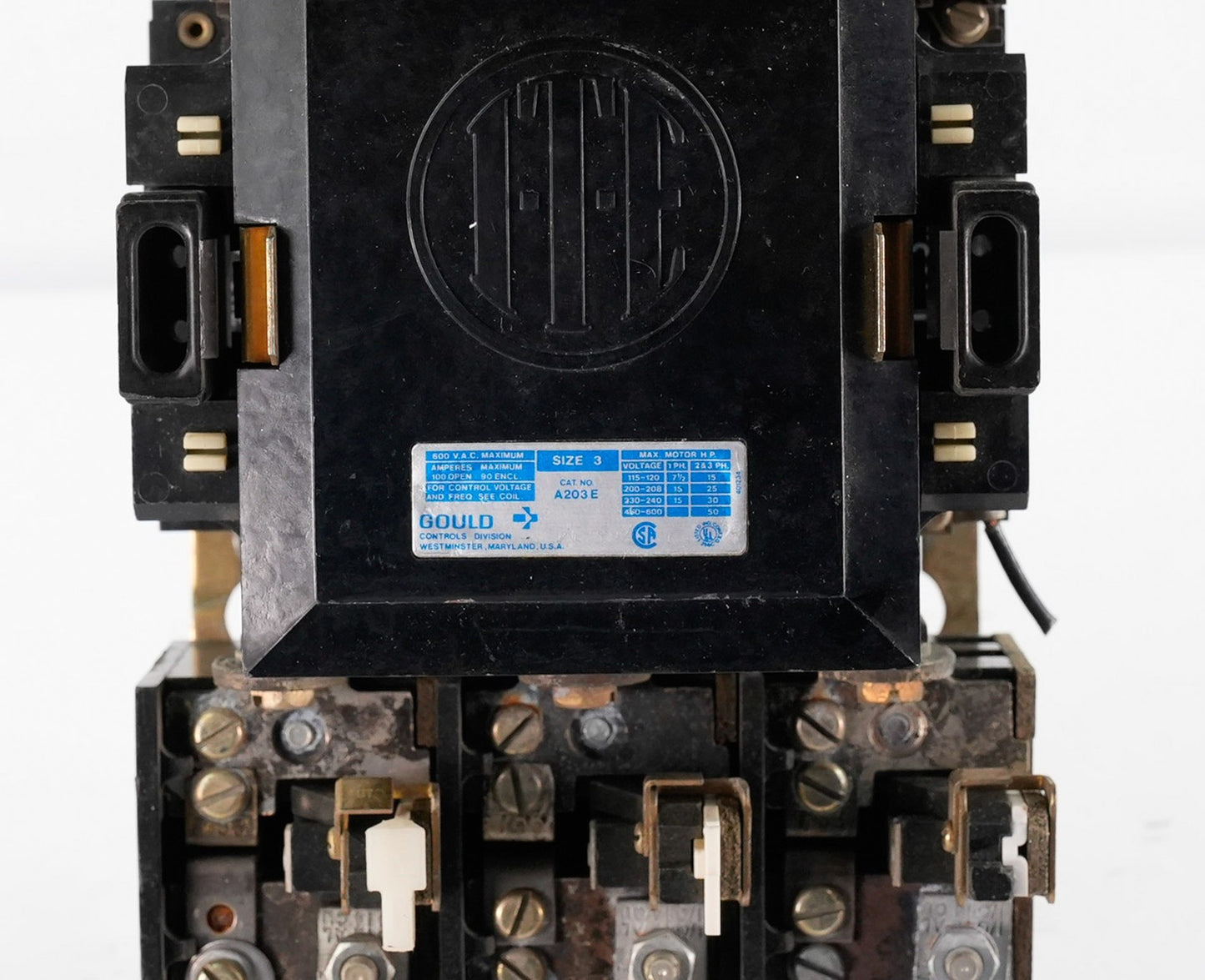 Gould A203 Size 3 Magnetic Motor Starter 3-Pole 600V 90A Series E A203E