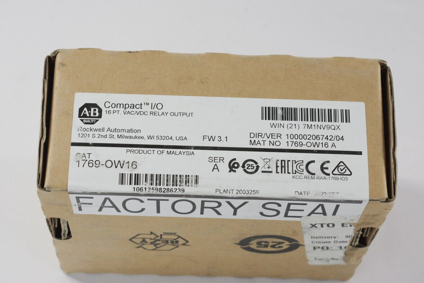 Allen Bradley 1769-OW16 Ser A CompactLogix Relay Output Module Sealed Surplus