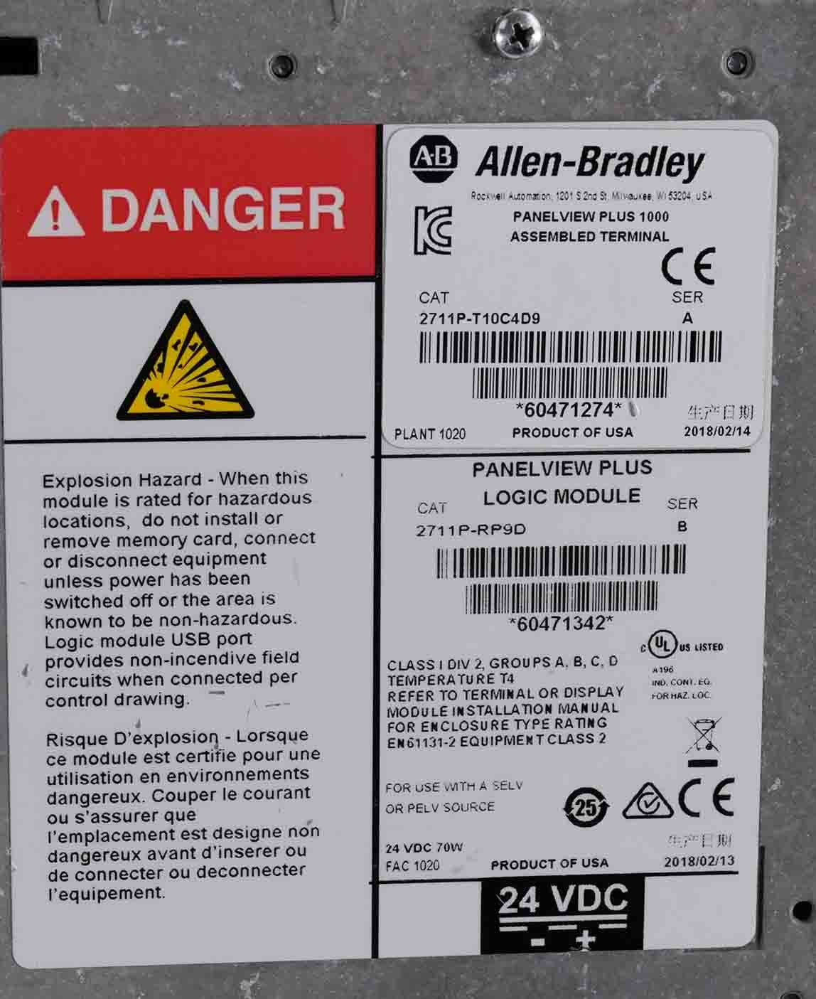 Allen Bradley 2711P-T10C4D9 /A PanelView Plus 1000 Color Touch + RP9D /B Logic