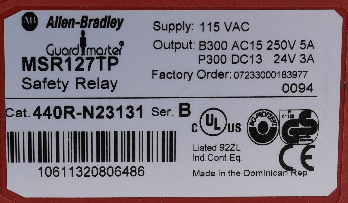 Allen Bradley 440R-N23131 /B Guardmaster Safety Relay 115VAC 440RN23131