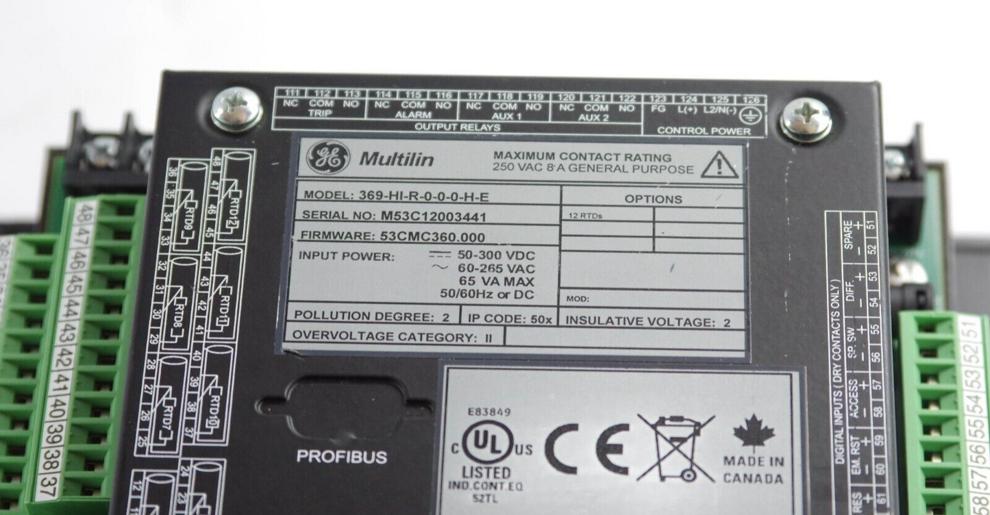 GE Multilin 369 Motor Management Relay 369-HI-R-0-0-0-H-E / 369HIR000HE 265VAC