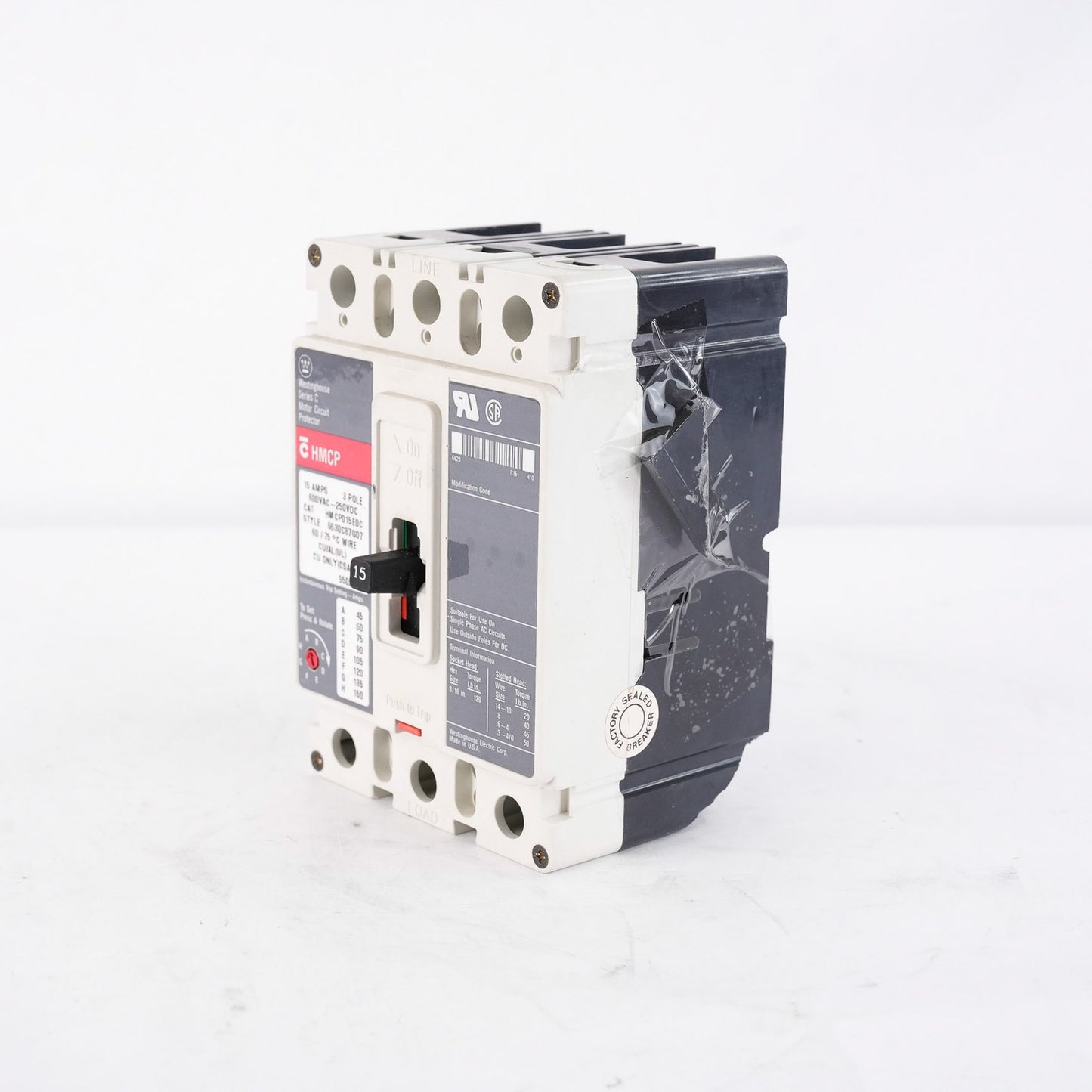 Eaton Cutler-Hammer HMCP015E0C Bolt On Circuit Breaker 15A 600V 3P HMCP