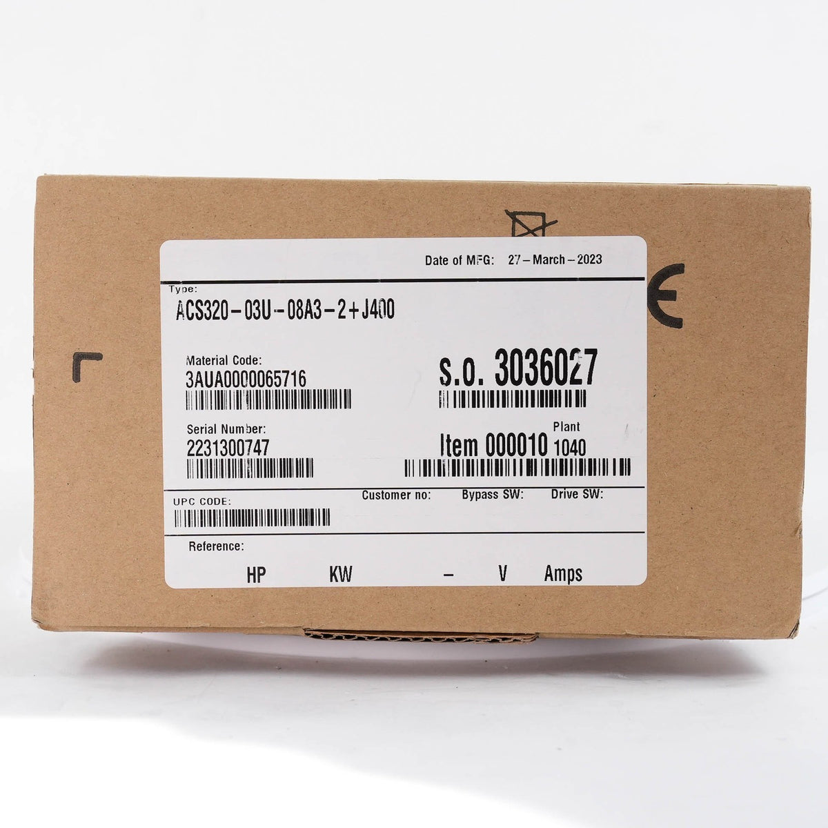 ABB ACS320-03U-08A3-2+J400 AC Drive 230V 3PH 2HP 8.3A VFD ACS32003U08A32+J400