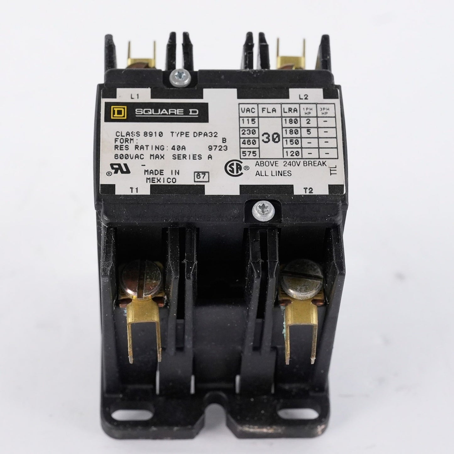 Square D 8910 DPA32V09 Form B Definite Purpose Contactor 40A 800VAC - Open Box