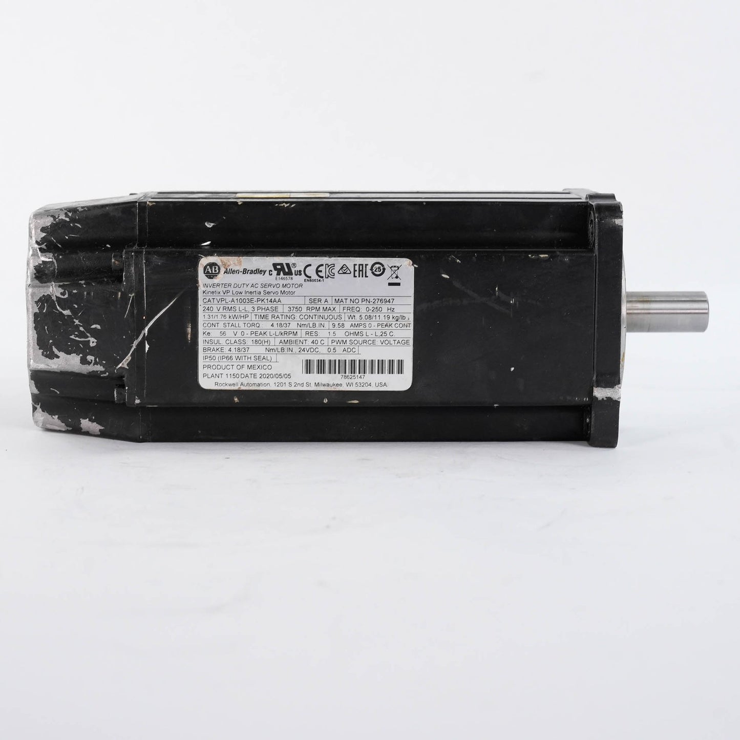 Allen Bradley VPL-A1003E-PK14AA Ser A Kinetix VPL Servo Motor 230V 1.65kW