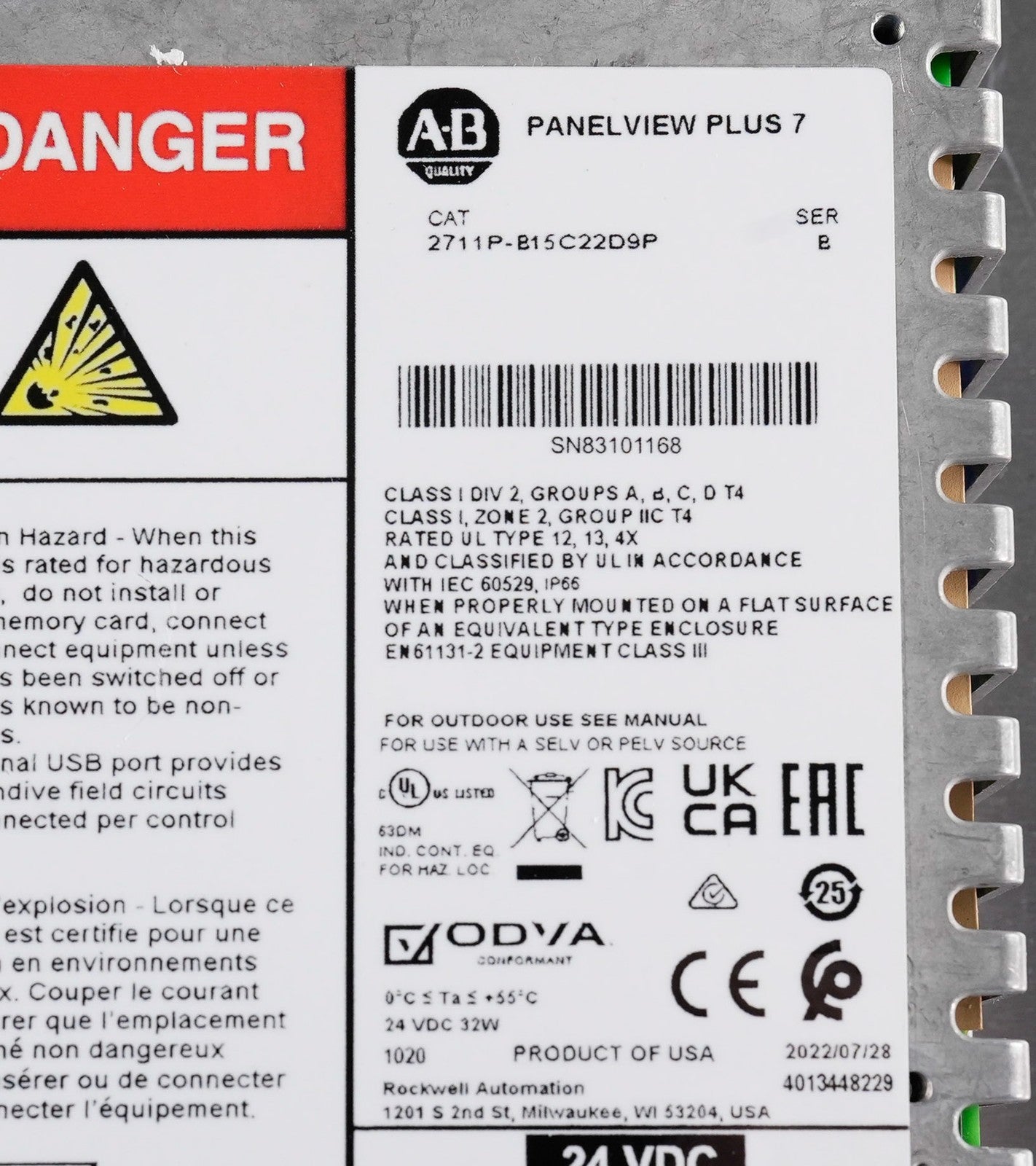 Allen Bradley 2711P-B15C22D9P /B PanelView Plus 7 15 Button 2711PB15C22D9P Ser B