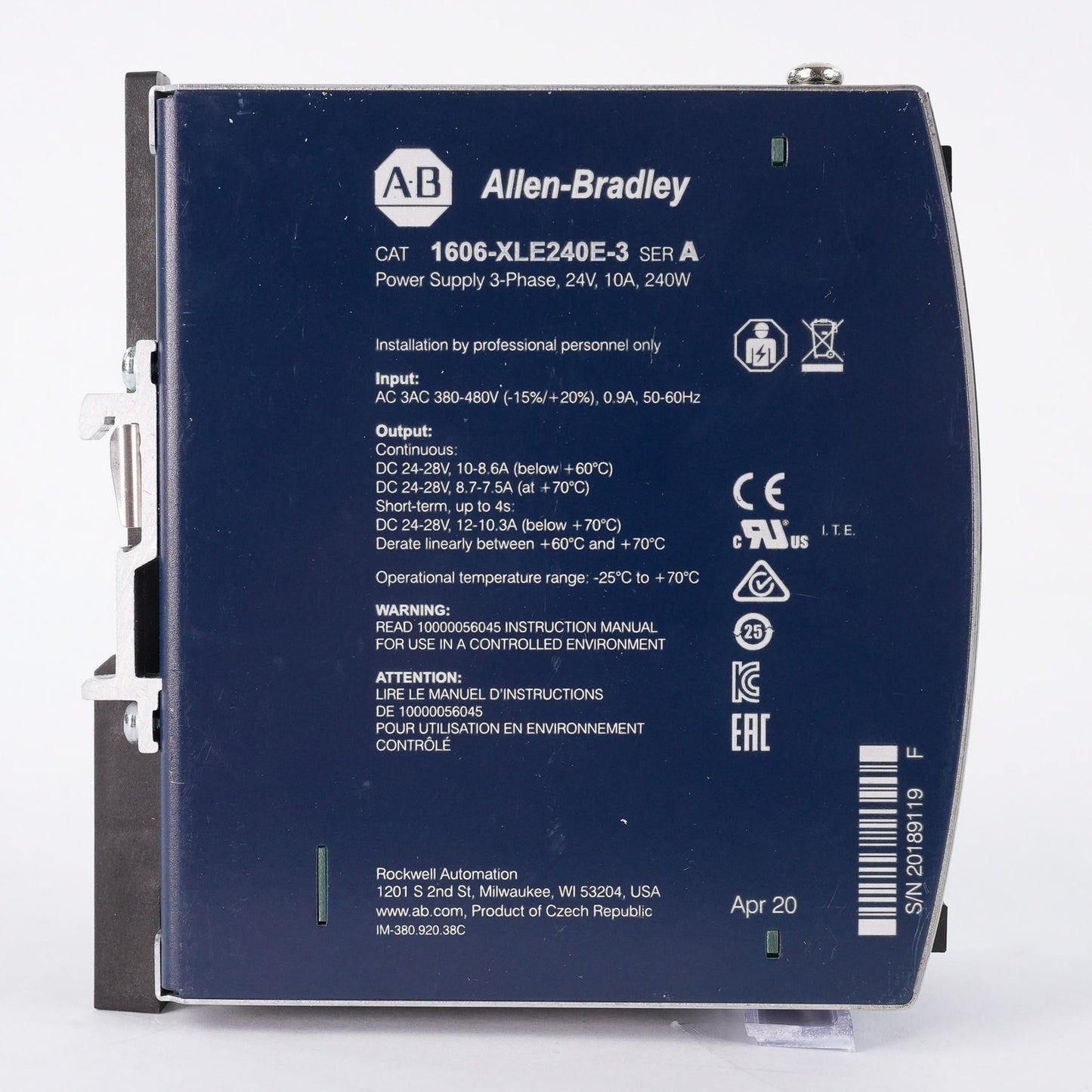 Allen Bradley 1606-XLE240E-3 /A Power Supply 24V 10A 240W 3-Phase 1606XLE240E3