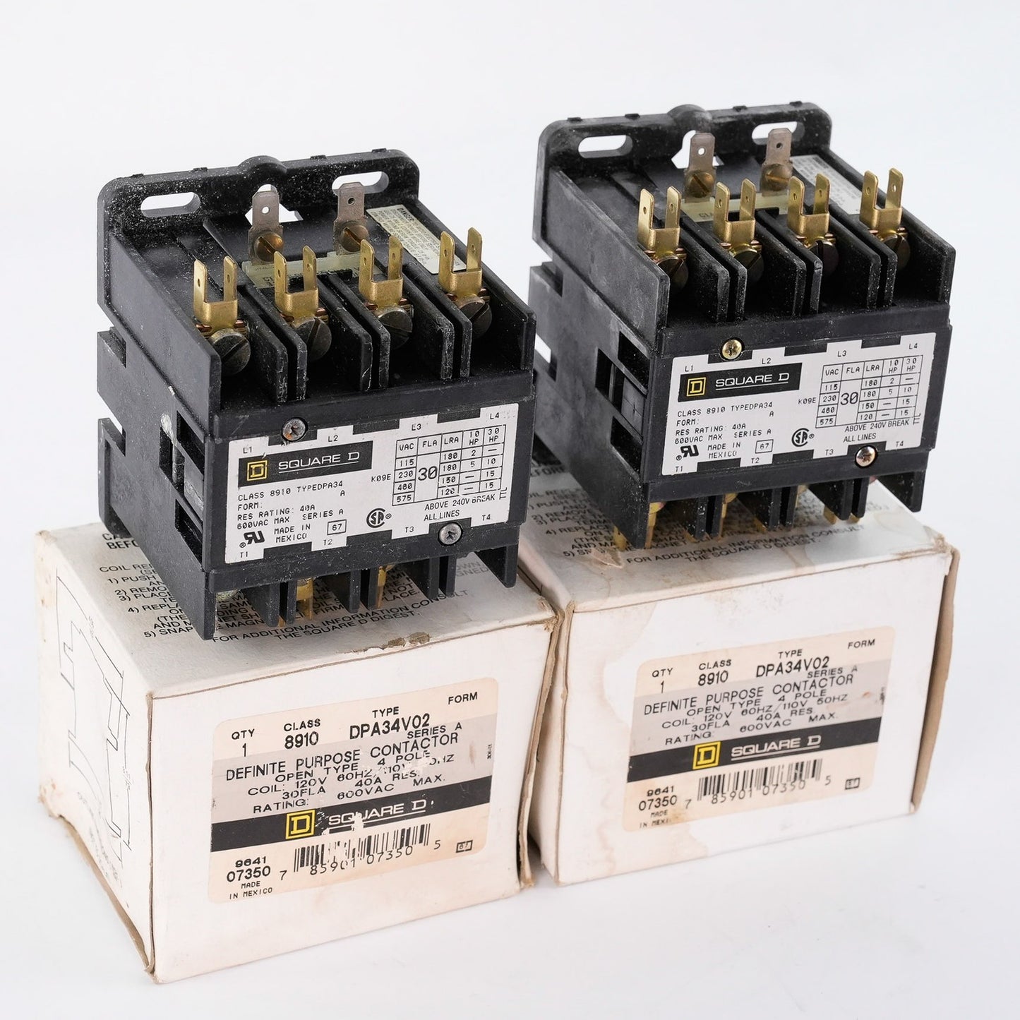 Square D 8910 DPA34V02 Definite Purpose Contactor Form A 40A 600VAC - Open Box