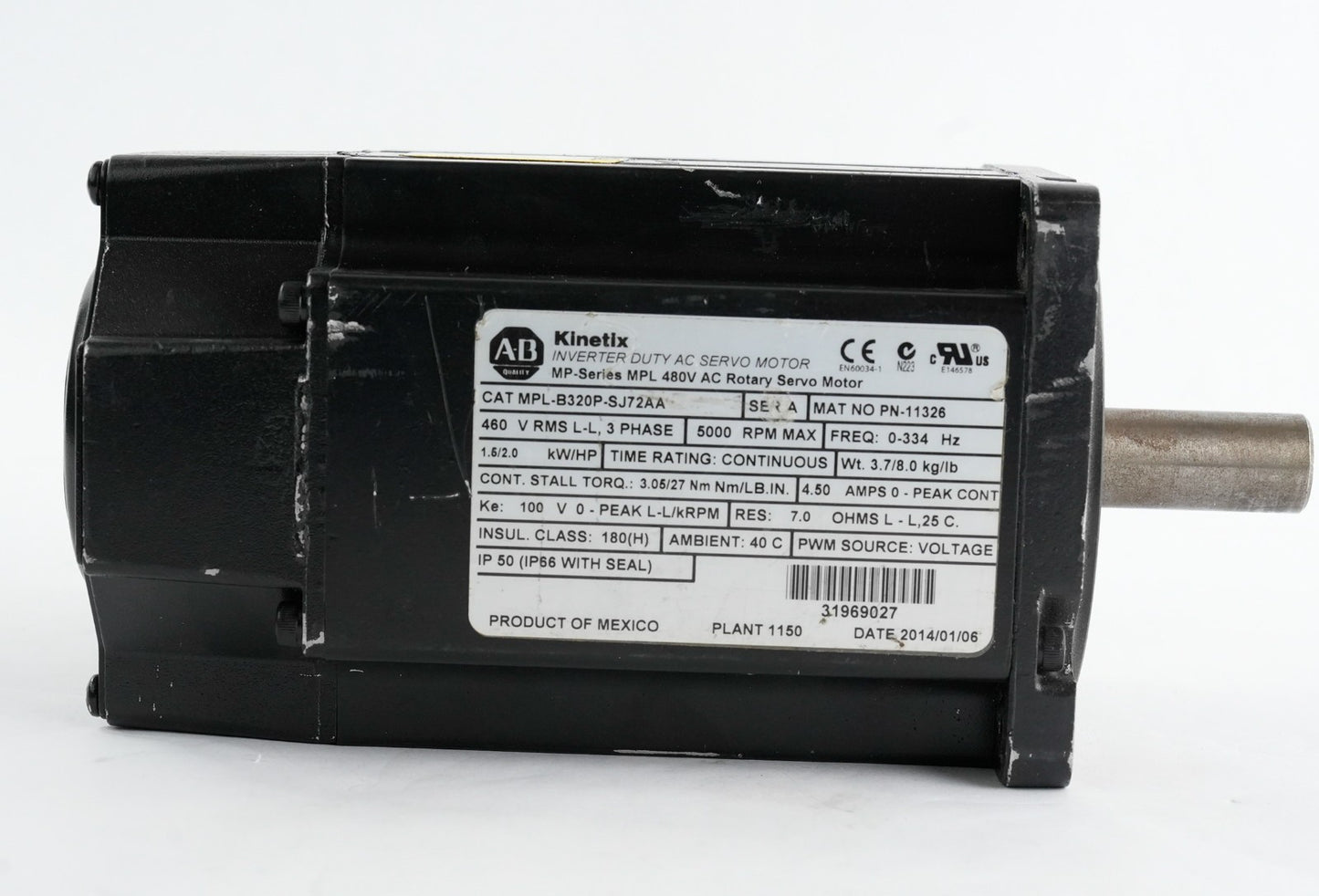 Allen Bradley MPL-B320P-SJ72AA /A 480V AC Rotary Servo Motor 5000RPM