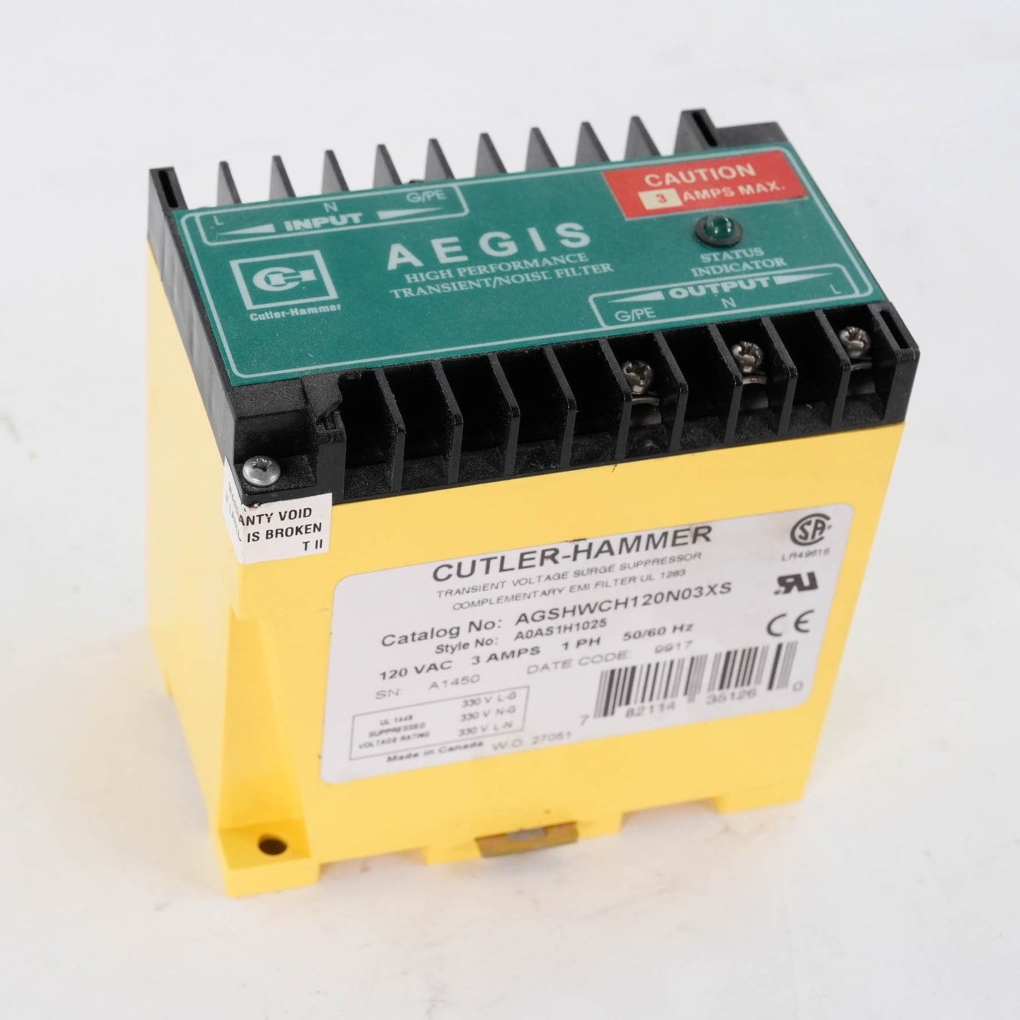 Cutler-Hammer AGSHWCH120N03XS Transient Voltage Surge Suppressor 120V 3A 50/60Hz