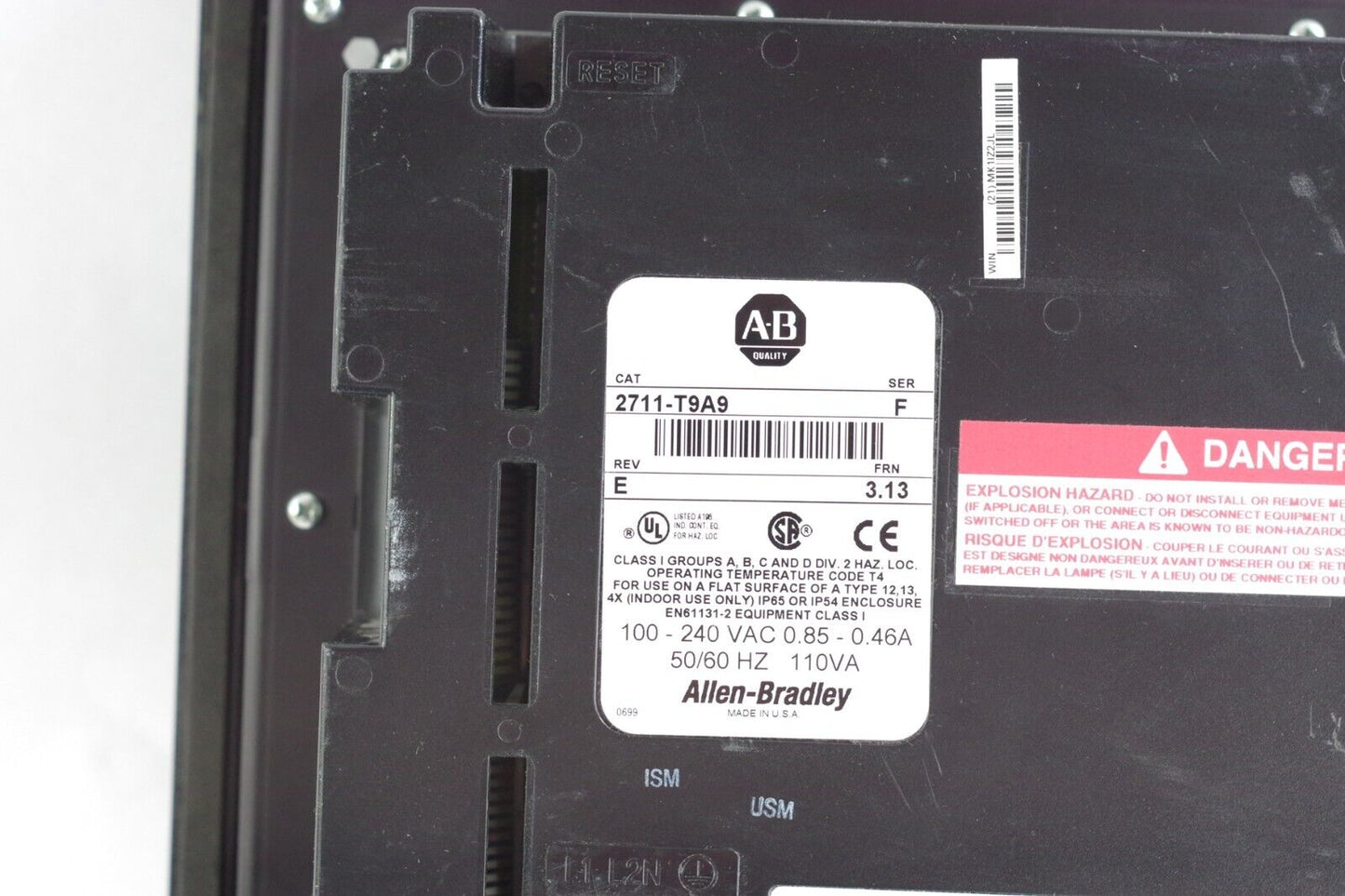 Allen Bradley 2711-T9A9 Ser F Rev E FRN 3.13 Panelview 900 9" Terminal