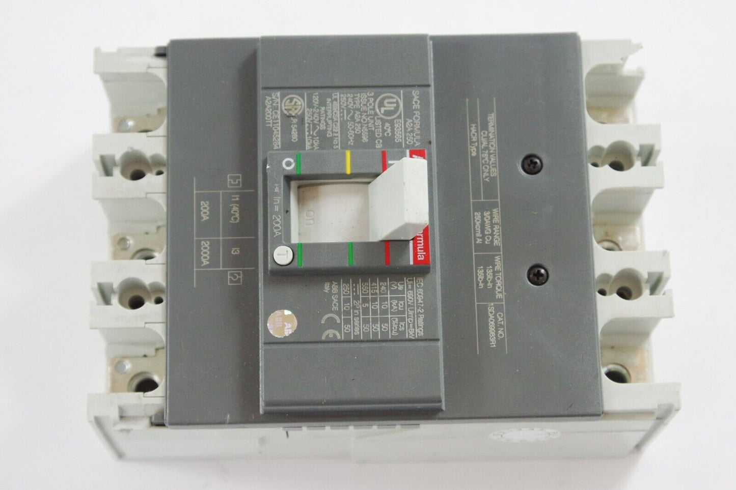 ABB SACE FORMULA A2A200TT A2A 250 260 200A 3 Pole Circuit Breaker