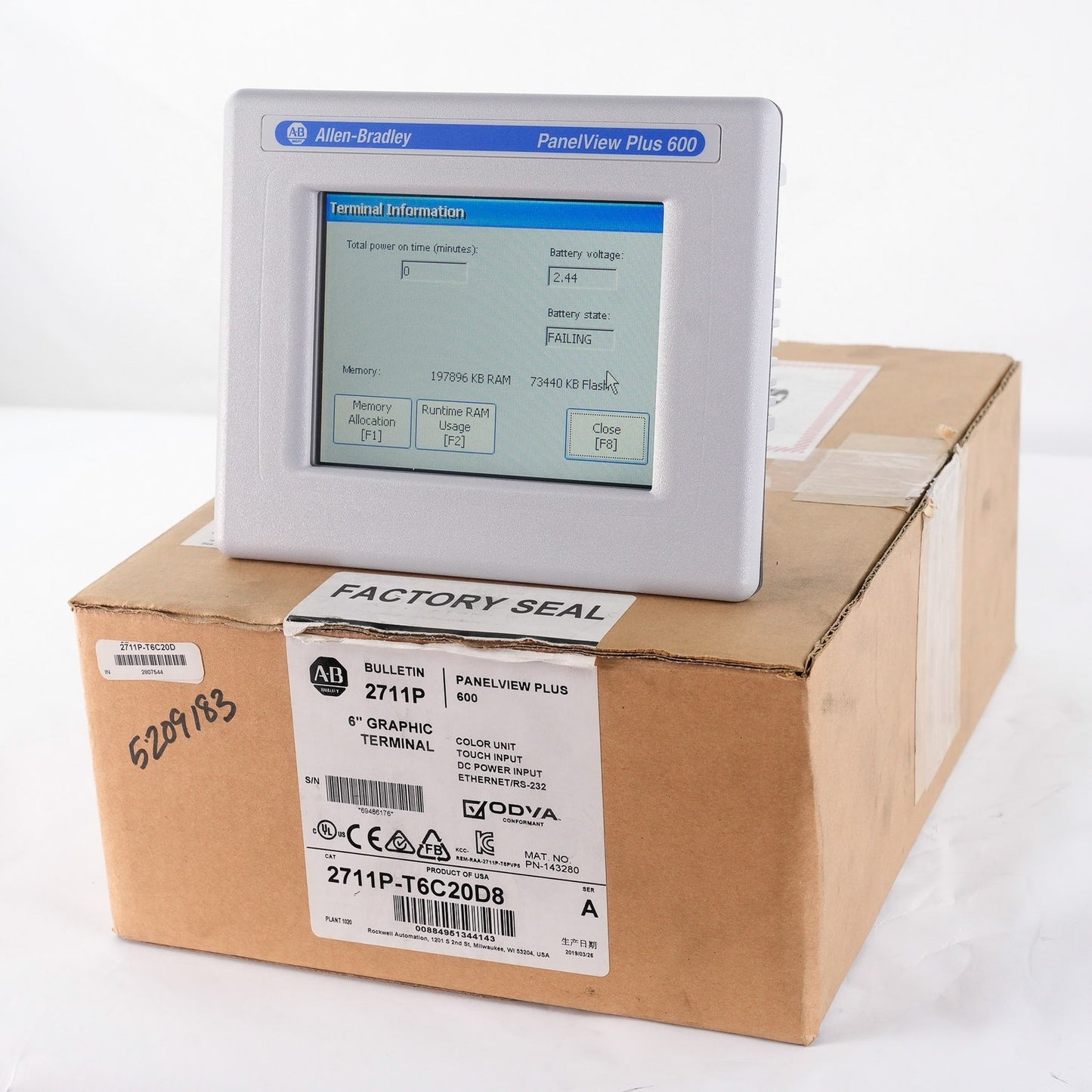 Allen Bradley 2711P-T6C20D8 /A PanelView Plus 600 Color Touch Display - Open Box