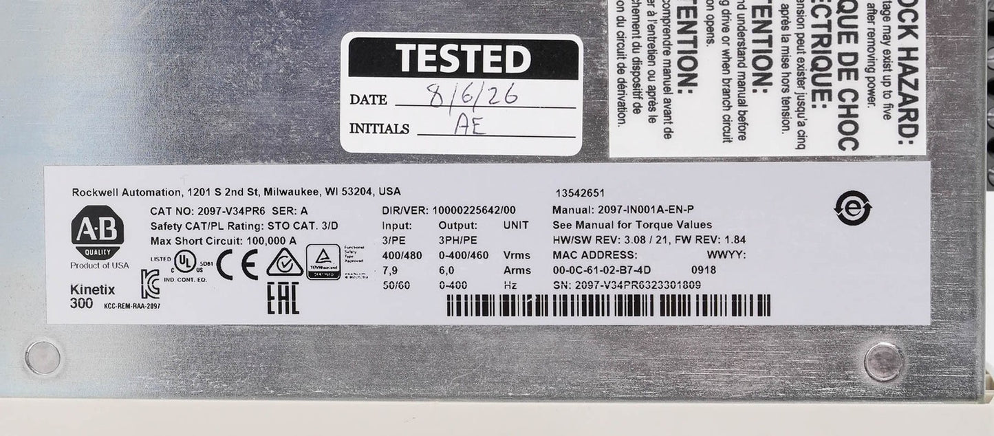 Allen Bradley 2097-V34PR6 Ser A Kinetix 300 Servo Drive + 2097-F2 Filter 480V 2A