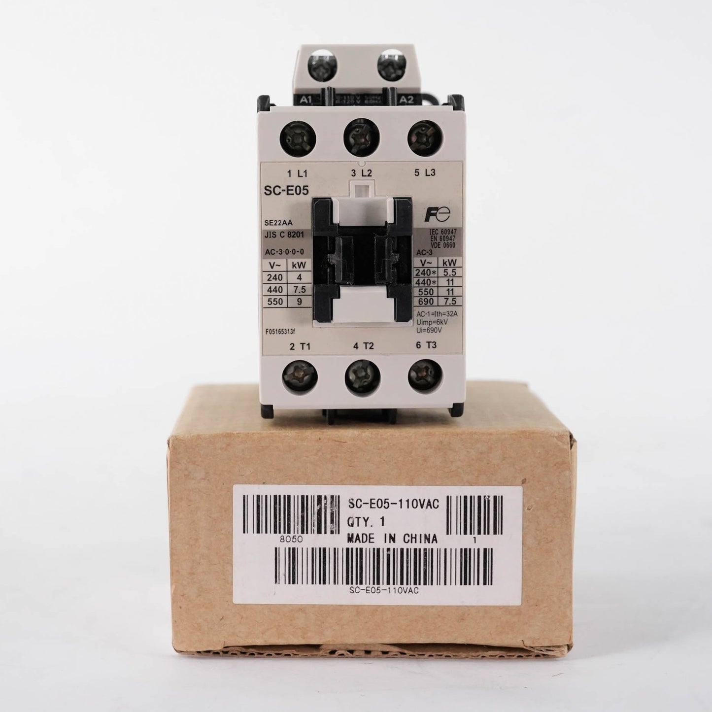 Fuji SC-E05 SE22AA-H Magnetic Contactor 22A 600V 3-Pole 110-120VAC Coil