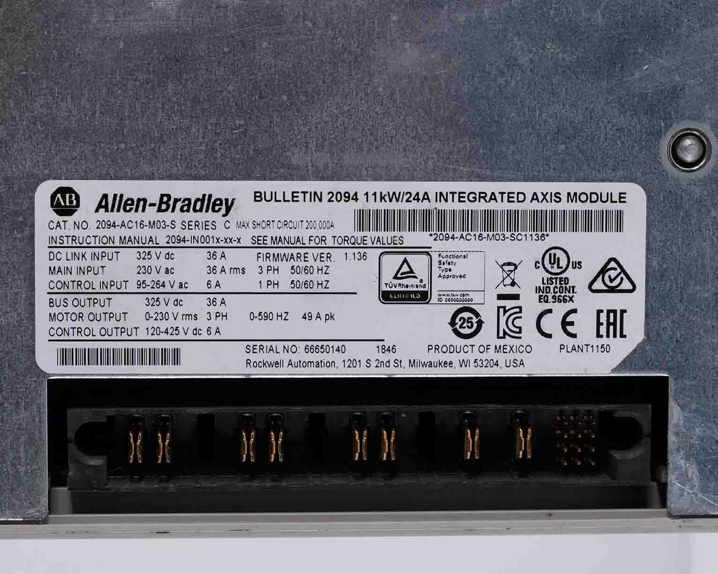 Allen Bradley 2094-AC16-M03-S /C Kinetix 6000 Integrated Axis Module 11kW 24A