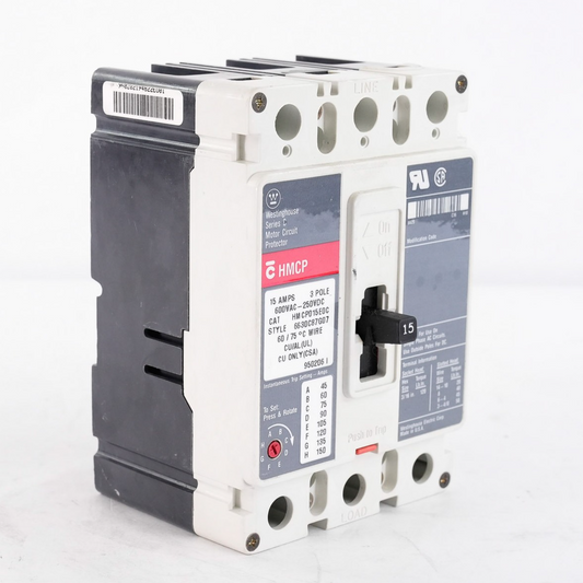 Eaton Cutler-Hammer HMCP015E0C Bolt On Circuit Breaker 15A 600V 3P HMCP