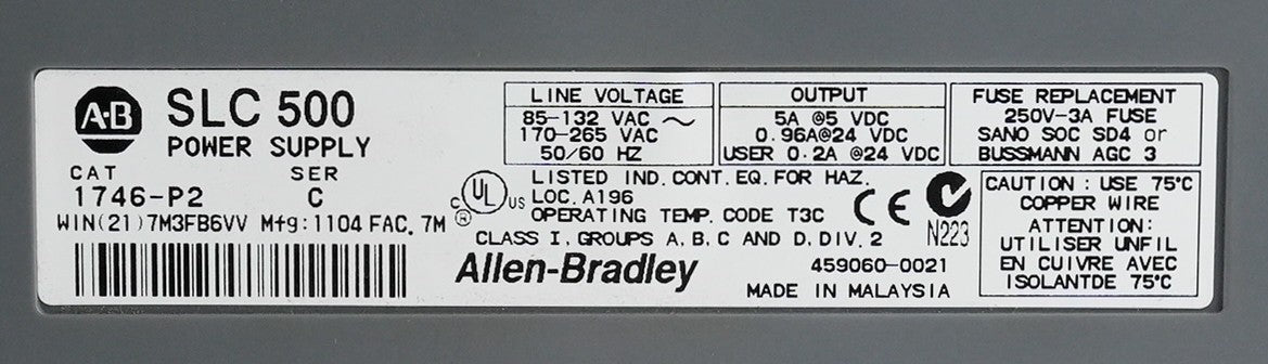 Allen Bradley 1746-P2 /C SLC 500 Power Supply Module 1746P2 + Warranty