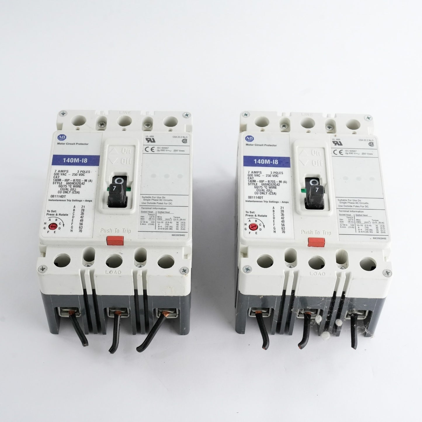 Allen Bradley 140M-I8P-B70S-M (A) Motor Circuit Protector 140M-I8 3-Pole 600VAC