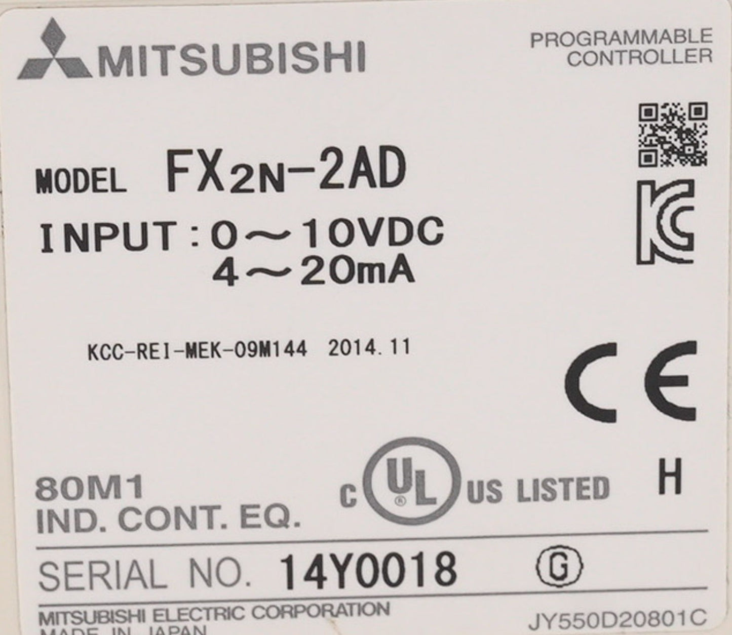 Mitsubishi Electric FX2N-2AD Programmable Controller 0-10VDC 4-20mA FX2N2AD