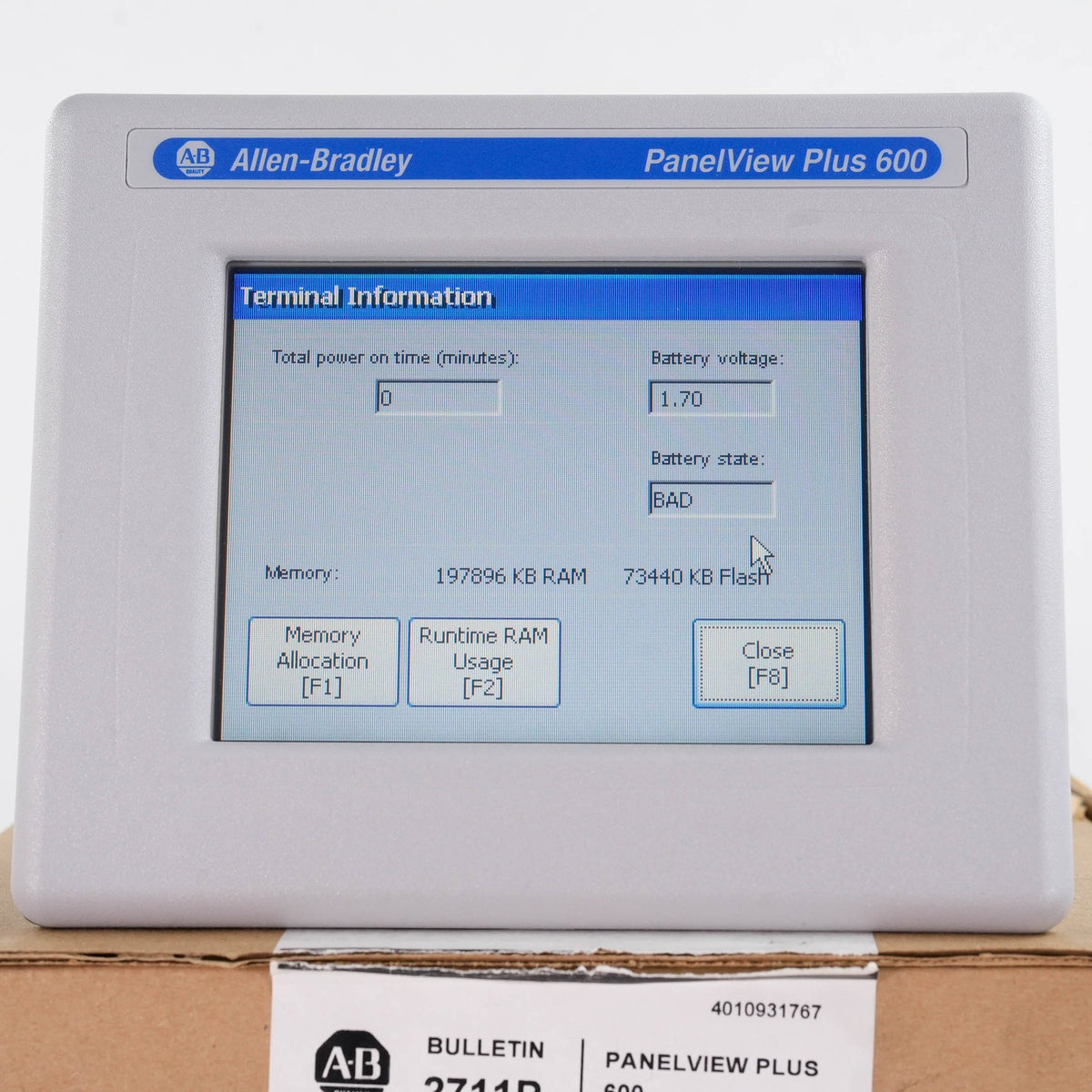 Allen Bradley 2711P-T6C20D8 Ser A PanelView Plus 6 600 Color Touch 24VDC