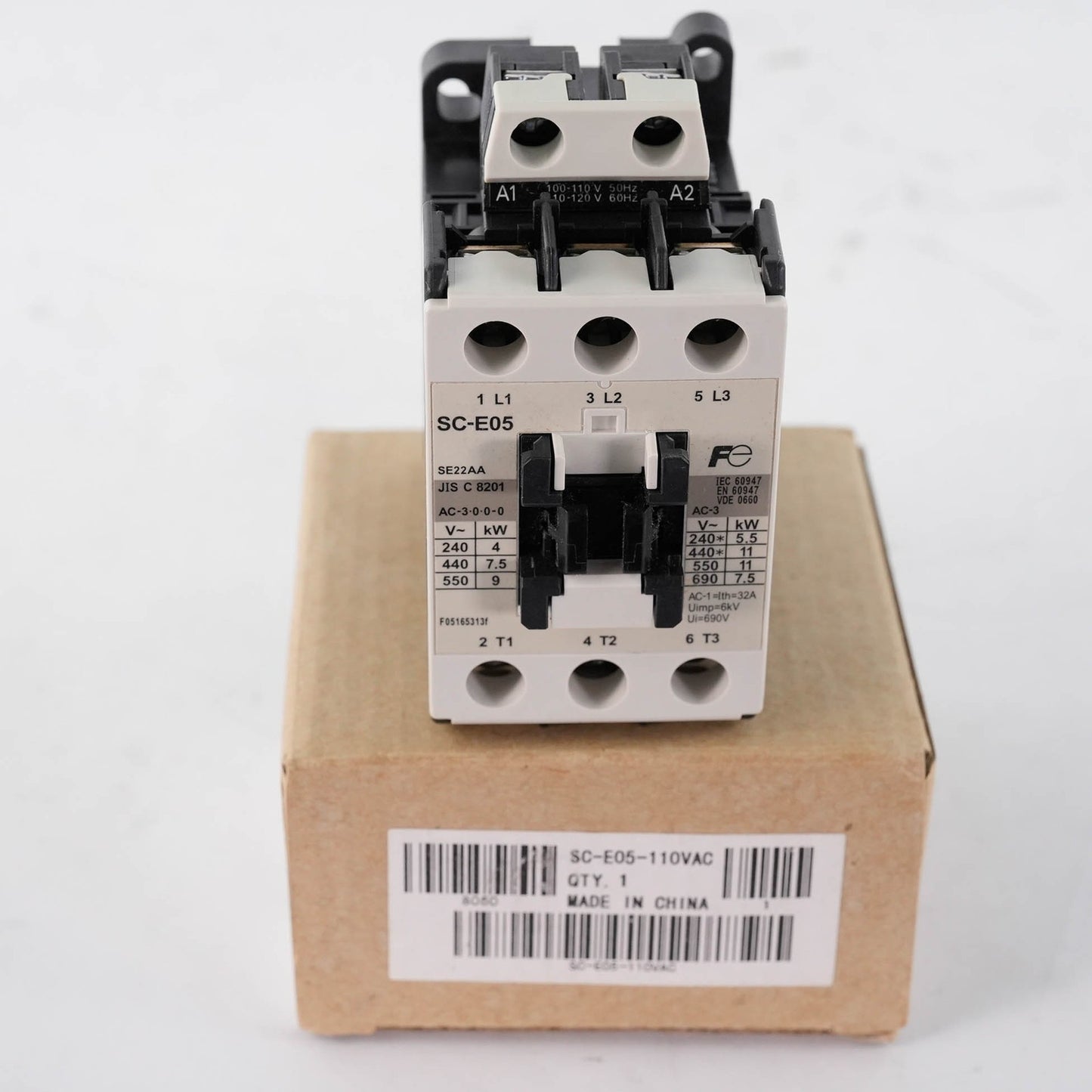 Fuji SC-E05 SE22AA-H Magnetic Contactor 22A 600V 3-Pole 110-120VAC Coil