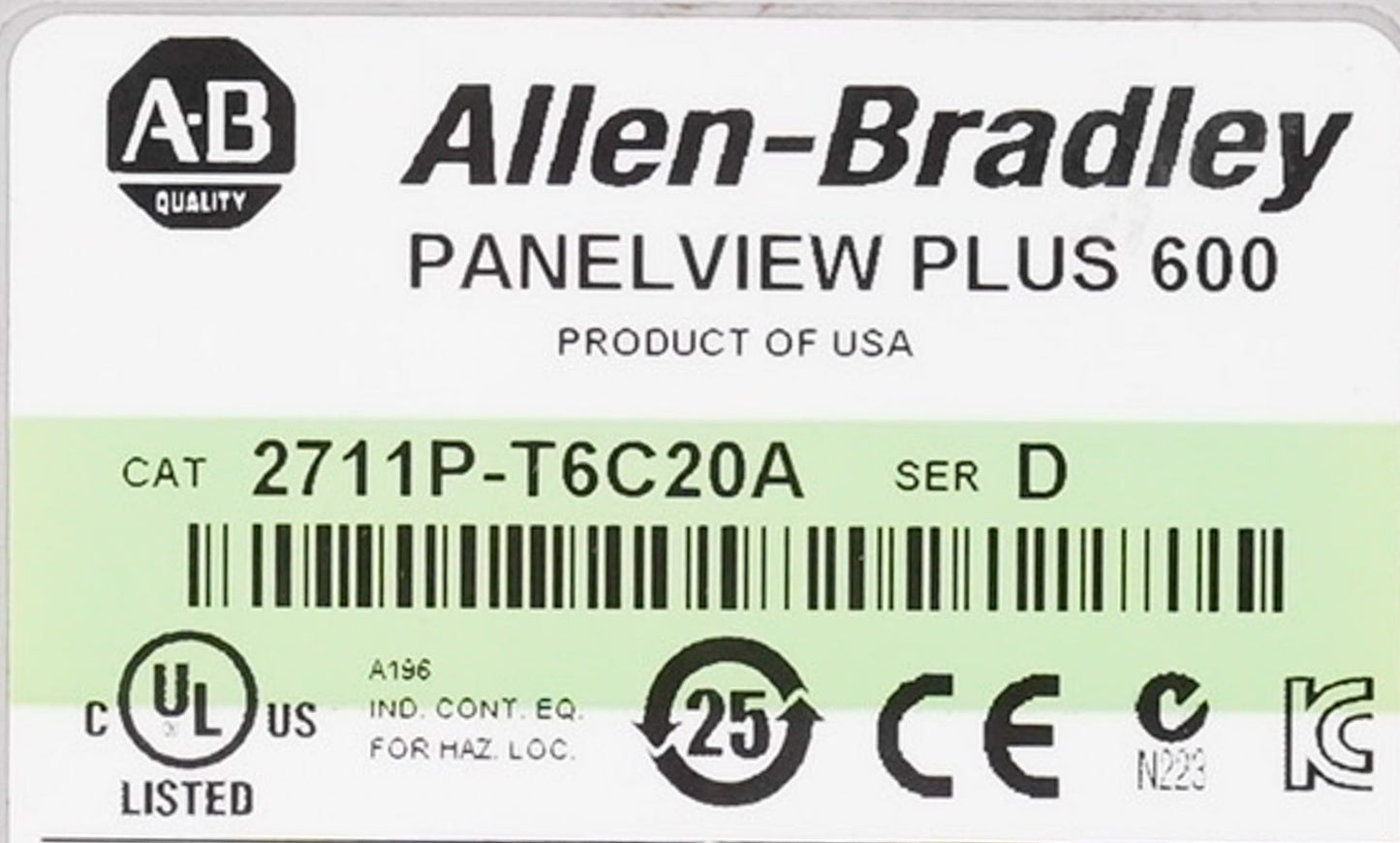 Allen Bradley 2711P-T6C20A /D PanelView Plus 600 HMI 120VAC