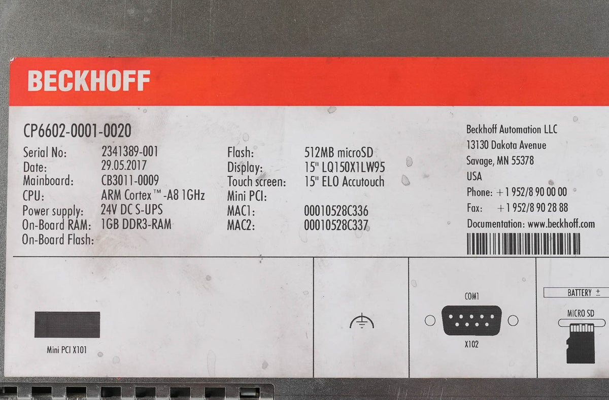 Beckhoff CP6602-0001-0020 Panel PC 5.7in Touch Screen ARM9 400MHz 24VDC