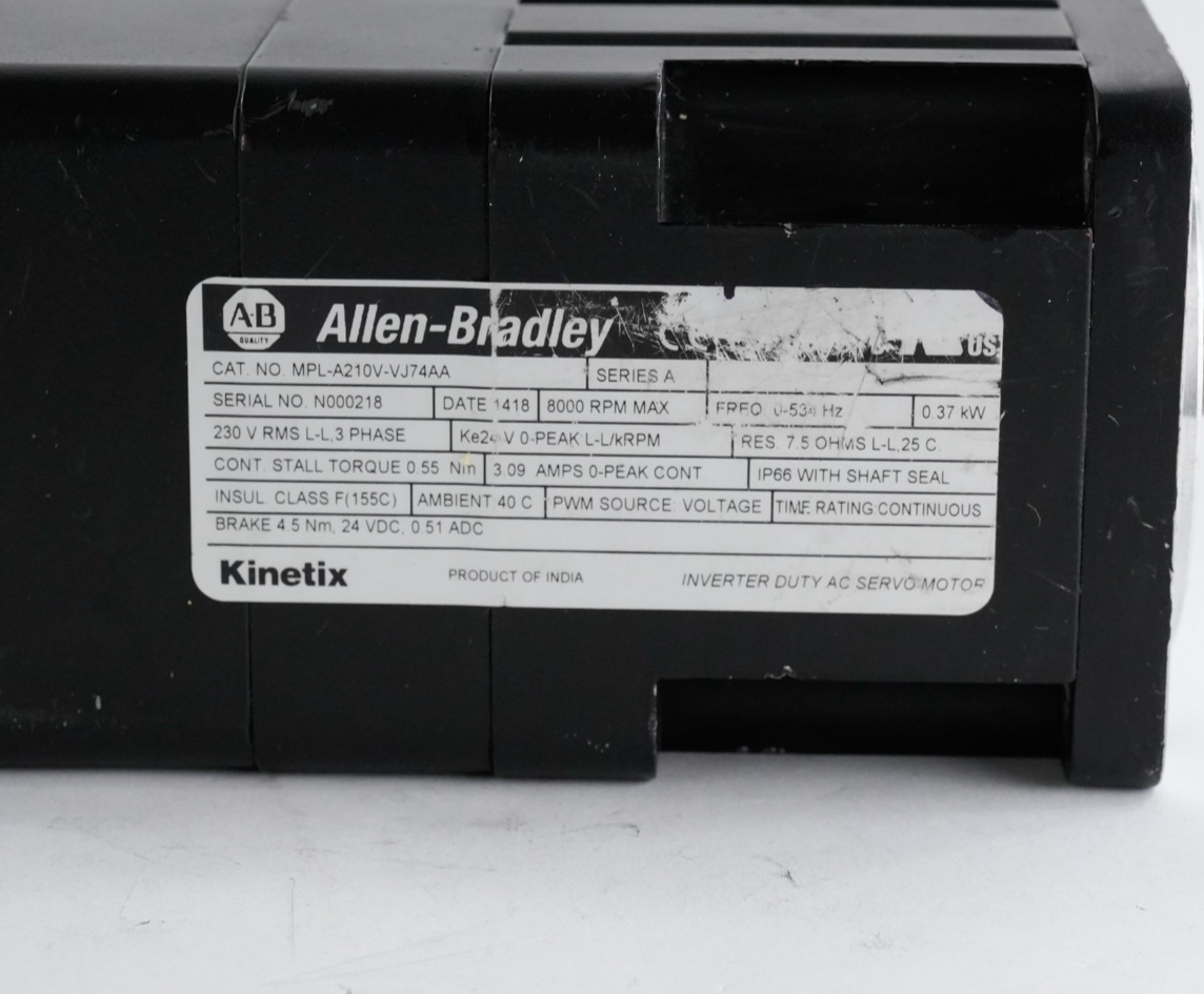 Allen Bradley MPL-A210V-VJ74AA /A Brushless Servo Motor 230V 8000RPM 0.37kW