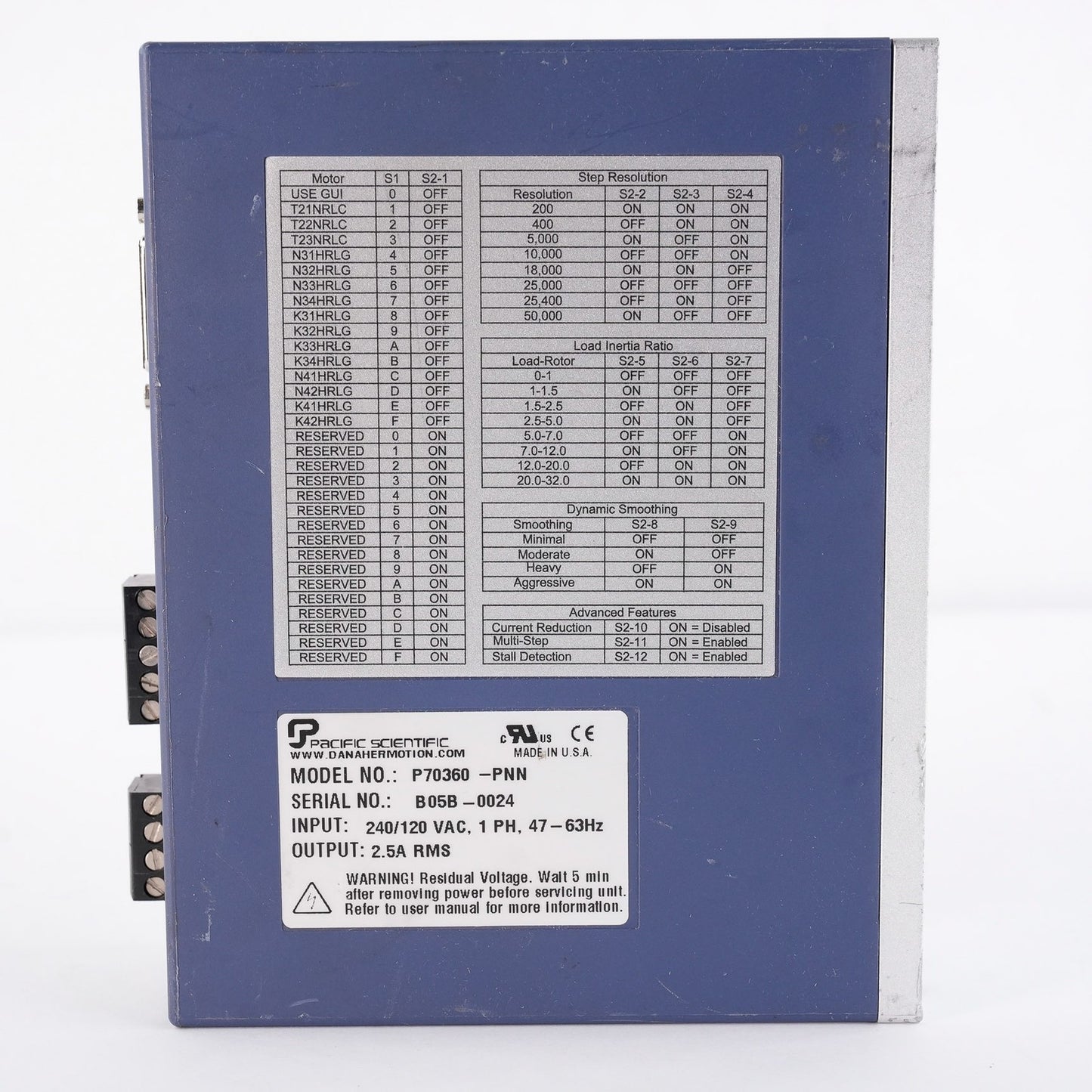 Pacific Scientific P70360-PNN Danaher Motion Stepper Motor AC Drive 240/120V 1PH