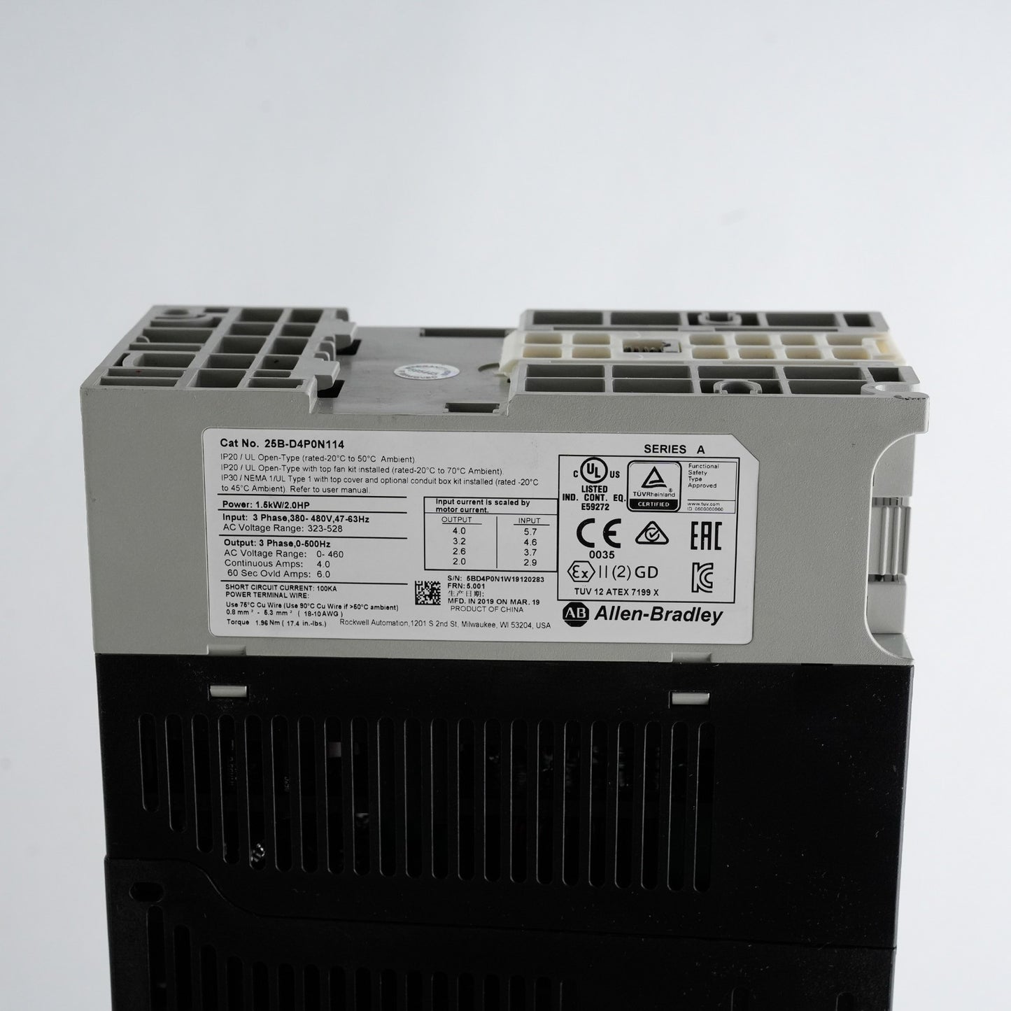 Allen Bradley 25B-D4P0N114 /A PowerFlex 525 1.5kW 2HP 480V 3-Phase - Open Box