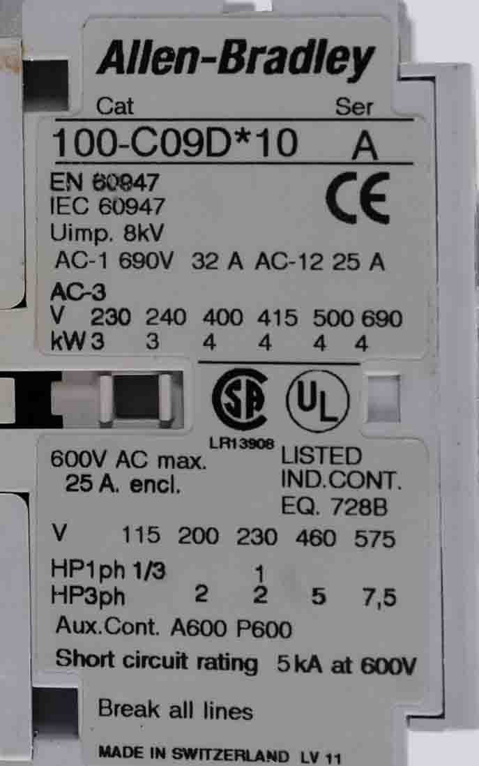 Allen Bradley 100-C09D*10 /A Contactor 120VAC 3-Pole + 100-FSD250/A