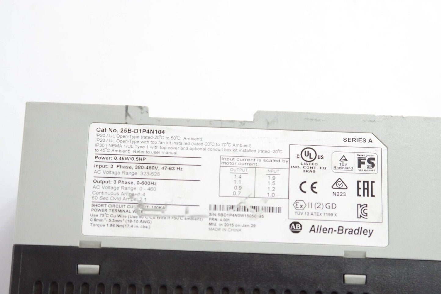 Allen Bradley 25B-D1P4N104 / 25BD1P4N104 Ser A PowerFlex 525 AC Drive 3-Phase