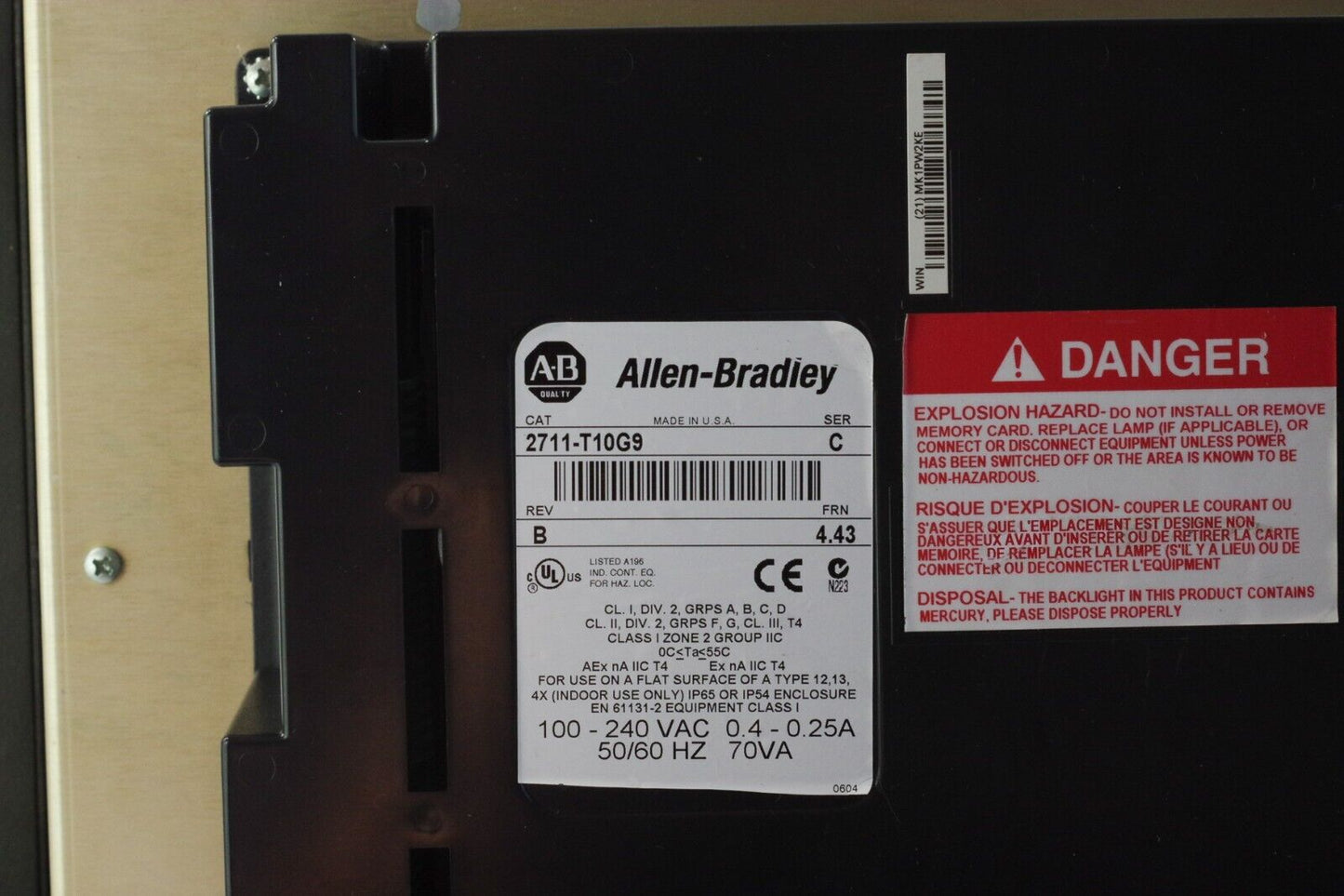 Allen-Bradley 2711-T10G9 Ser C Rev B PanelView 1000 Touch 10" - Refurbished