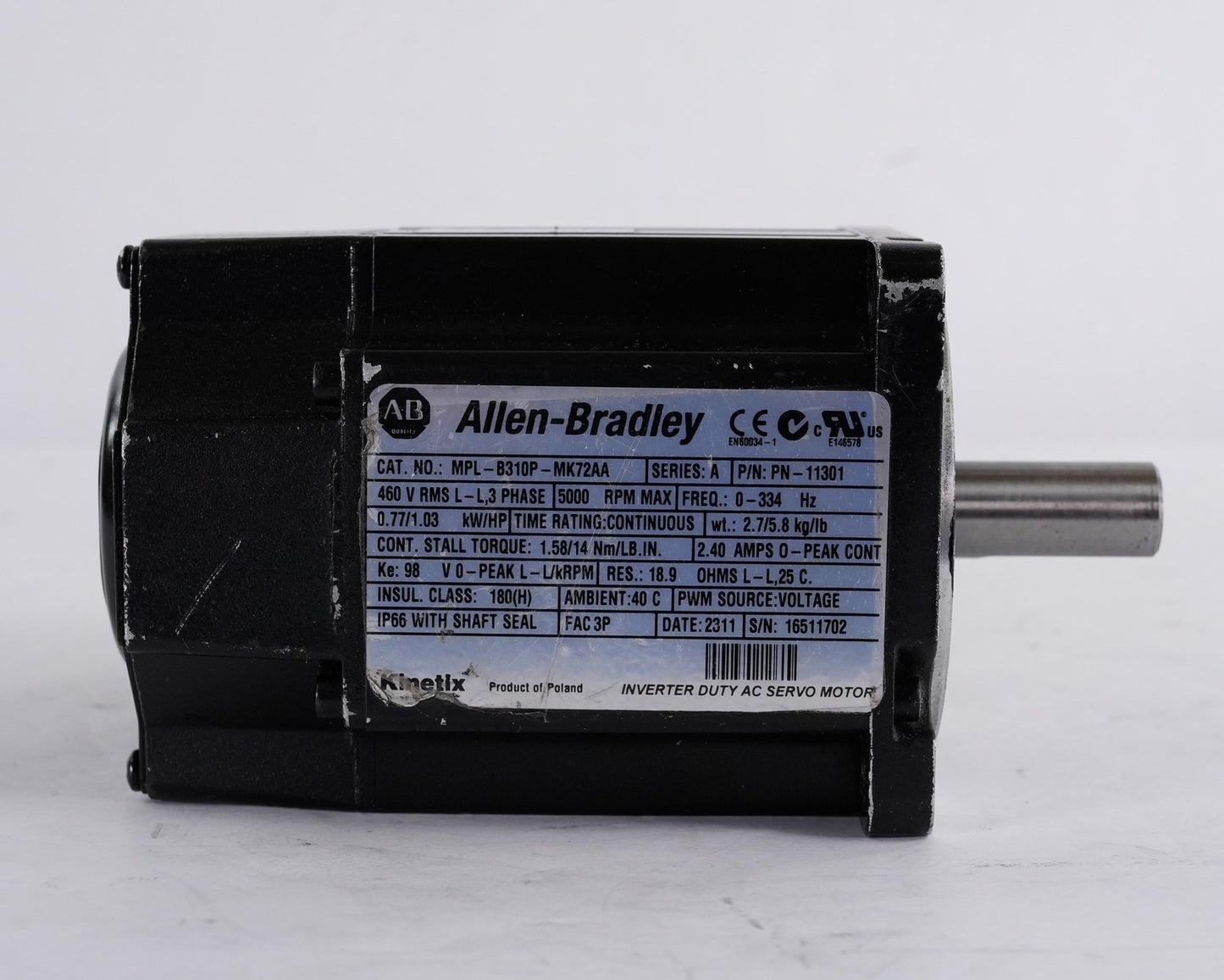 Allen Bradley MPL-B310P-MK72AA /A Brushless Kinetix Inverter Duty AC Motor
