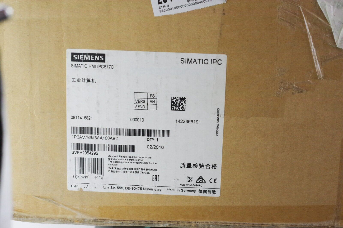 Siemens 19" Simatic IPC HMI IPC677C 6AV7894-3AA10-0AB0 / 1P6AV78943AA100AB0