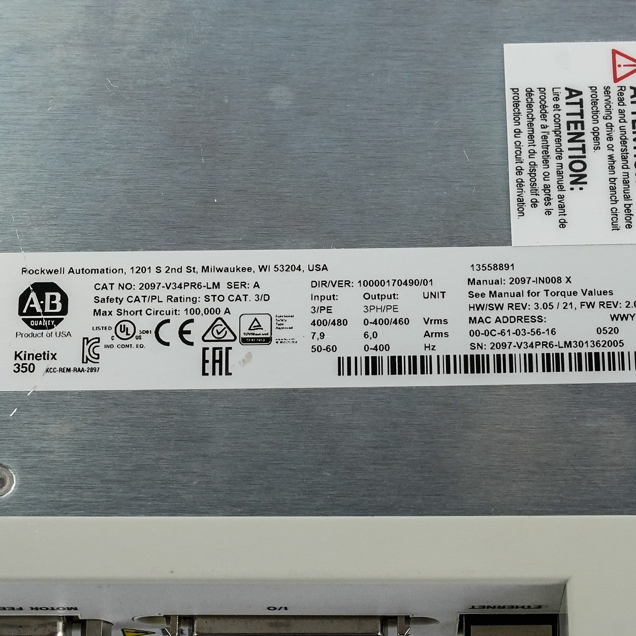 Allen Bradley 2097-V34PR6-LM /A Kinetix 350 Servo Drive + 1 Year Warranty