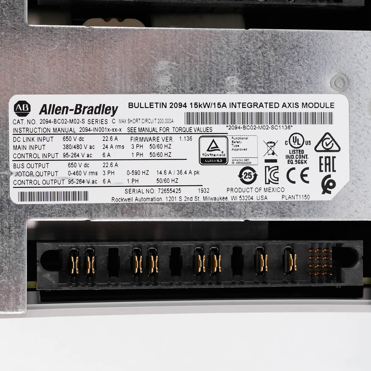 Allen Bradley 2094-BC02-M02-S Ser C Kinetix 6000 460V 15A Axis Module - Open Box