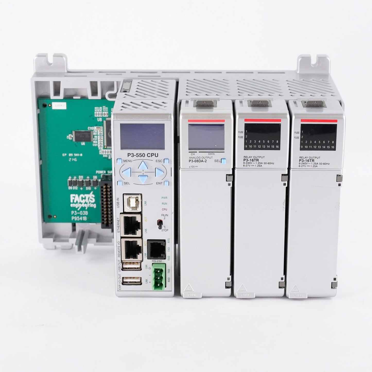AutomationDirect P3-03B 3-Slot Base + P3-16TR PLC + P3-08DA-2 PLC + P3-550 CPU