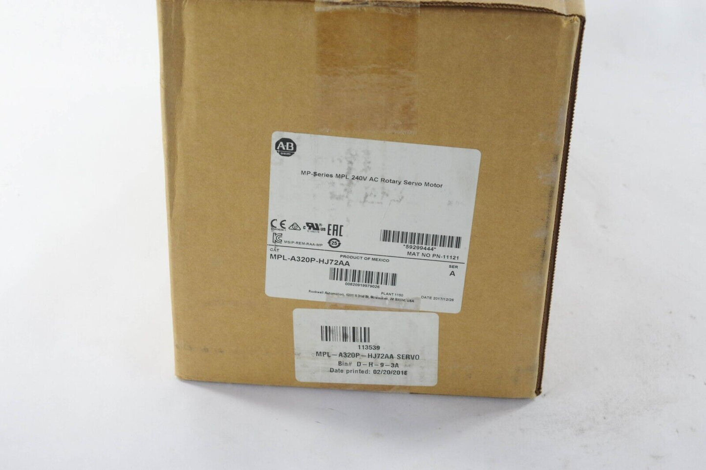 2017 Allen-Bradley MPL-A320P-HJ72AA Ser A AC Servo Motor - Sealed Surplus