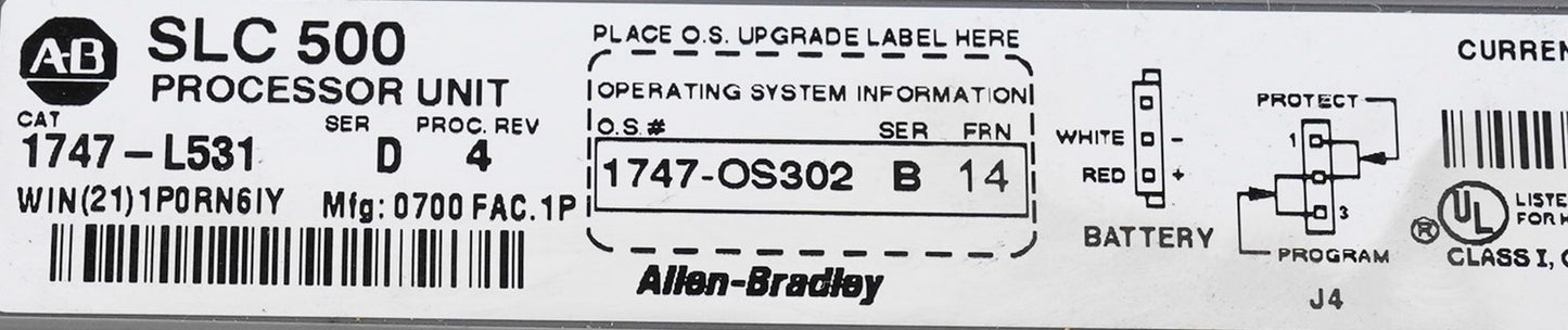 Allen Bradley 1747-L531 /D SLC 500 5/03 CPU Processor 1747L531