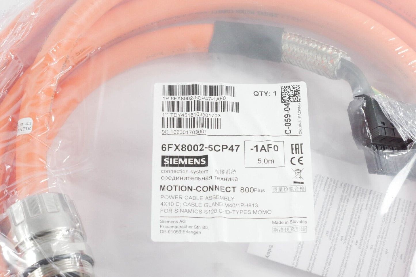 SIEMENS 6FX8002-5CP47-1AF0 / 6FX80025CP471AF0 MOTION-CONNECT800 Plus POWER CABLE