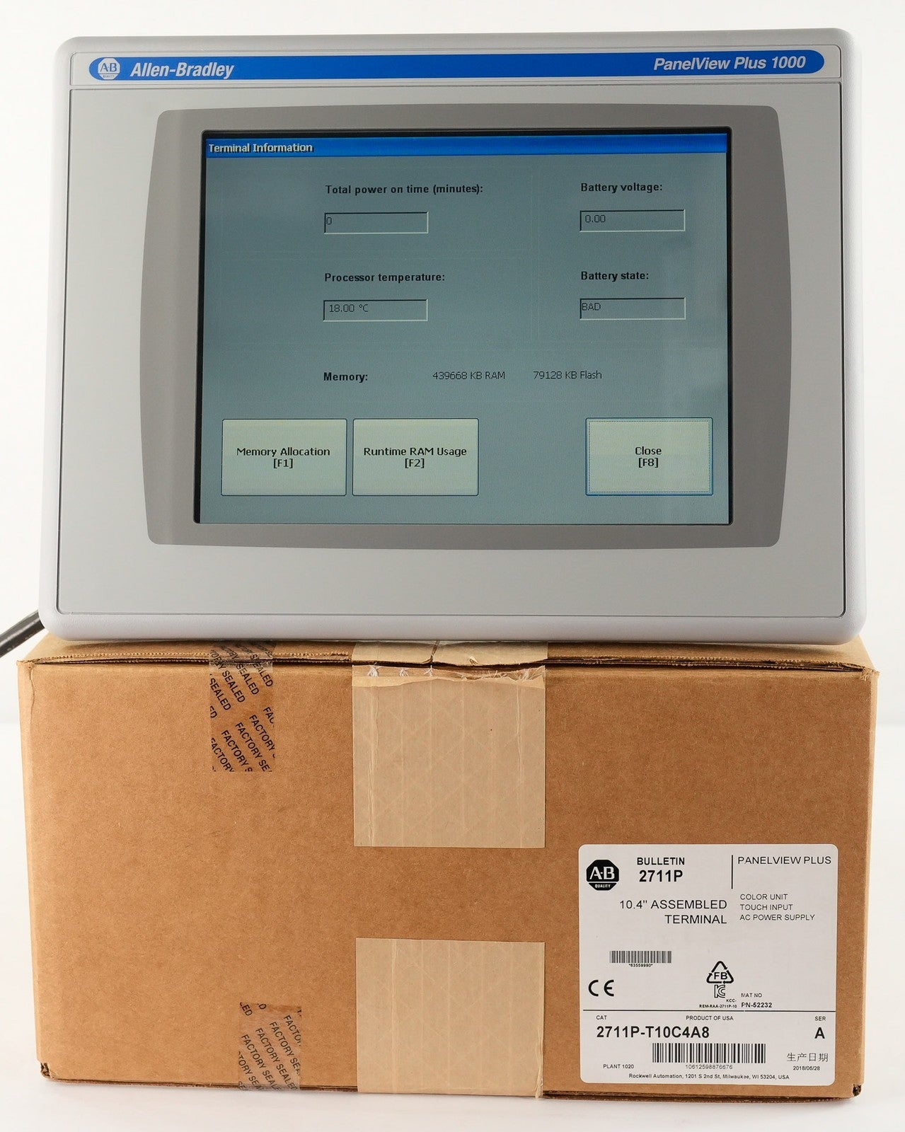 Allen Bradley 2711P-T10C4A8/A PanelView Plus 1000 Display + RP8A/B - Open Box